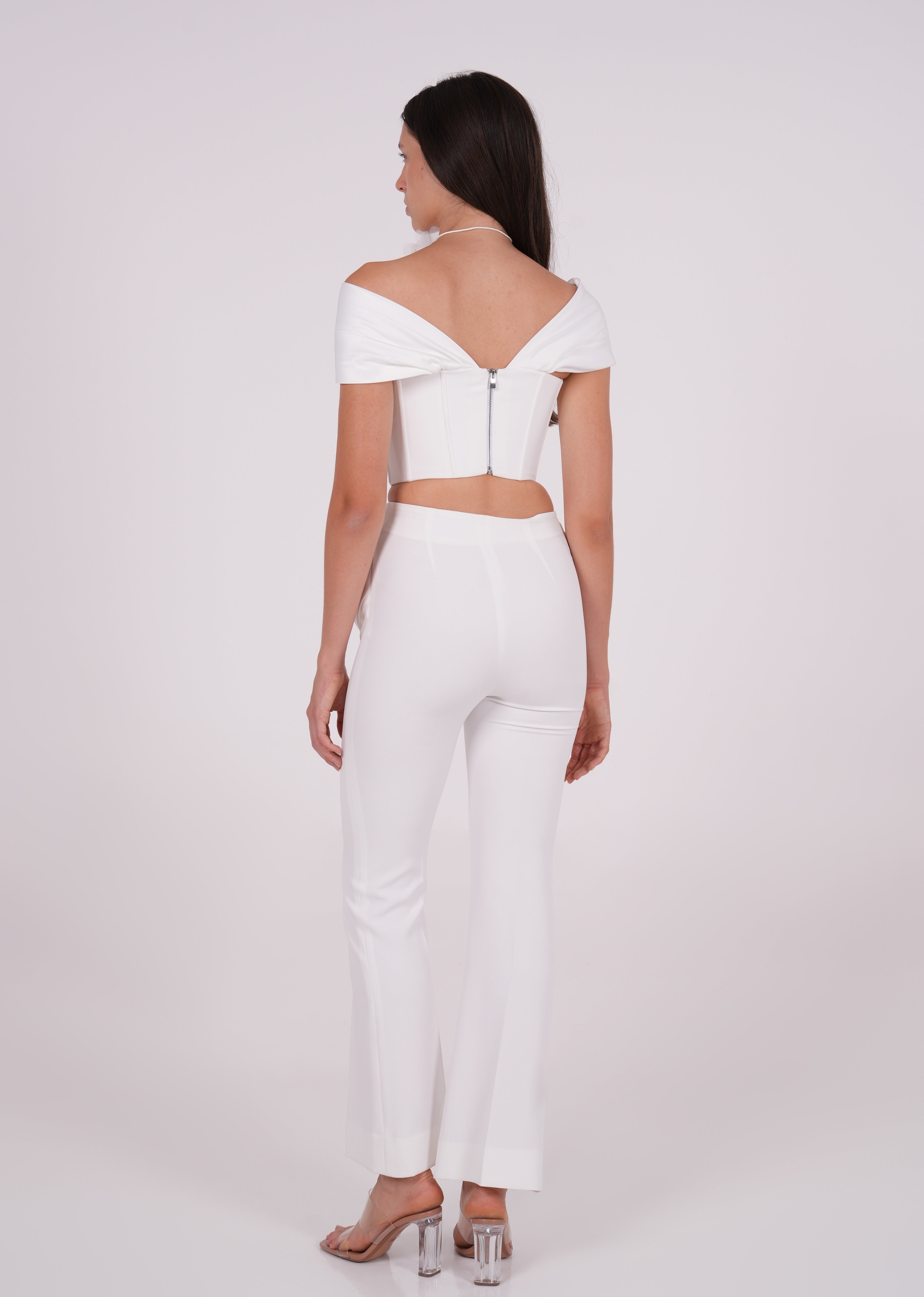 Draped White Off-Shoulder Corset - Sevgilim