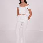 Draped White Off-Shoulder Corset - Sevgilim