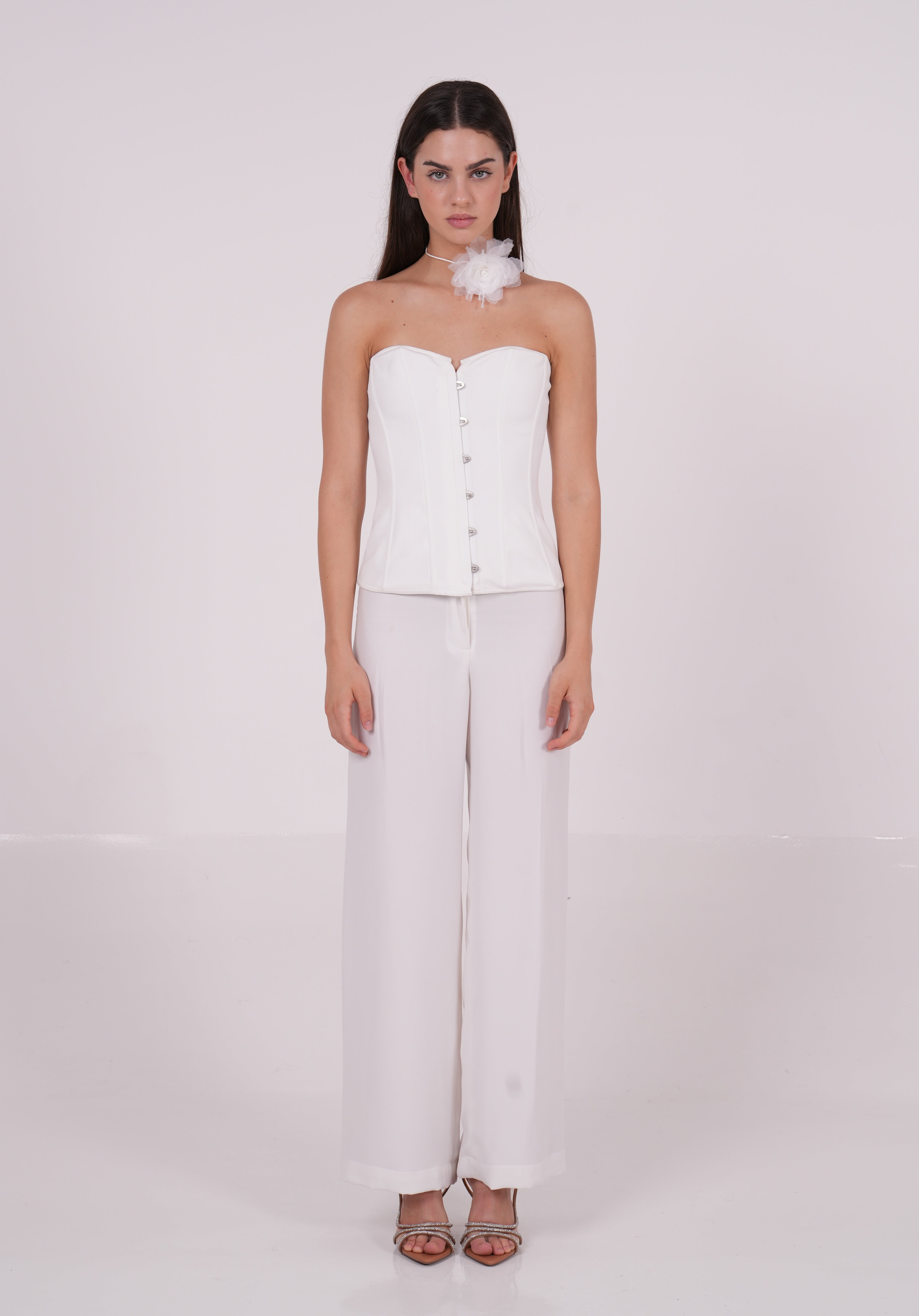 Elegant White Long-Line Corset - Sevgilim