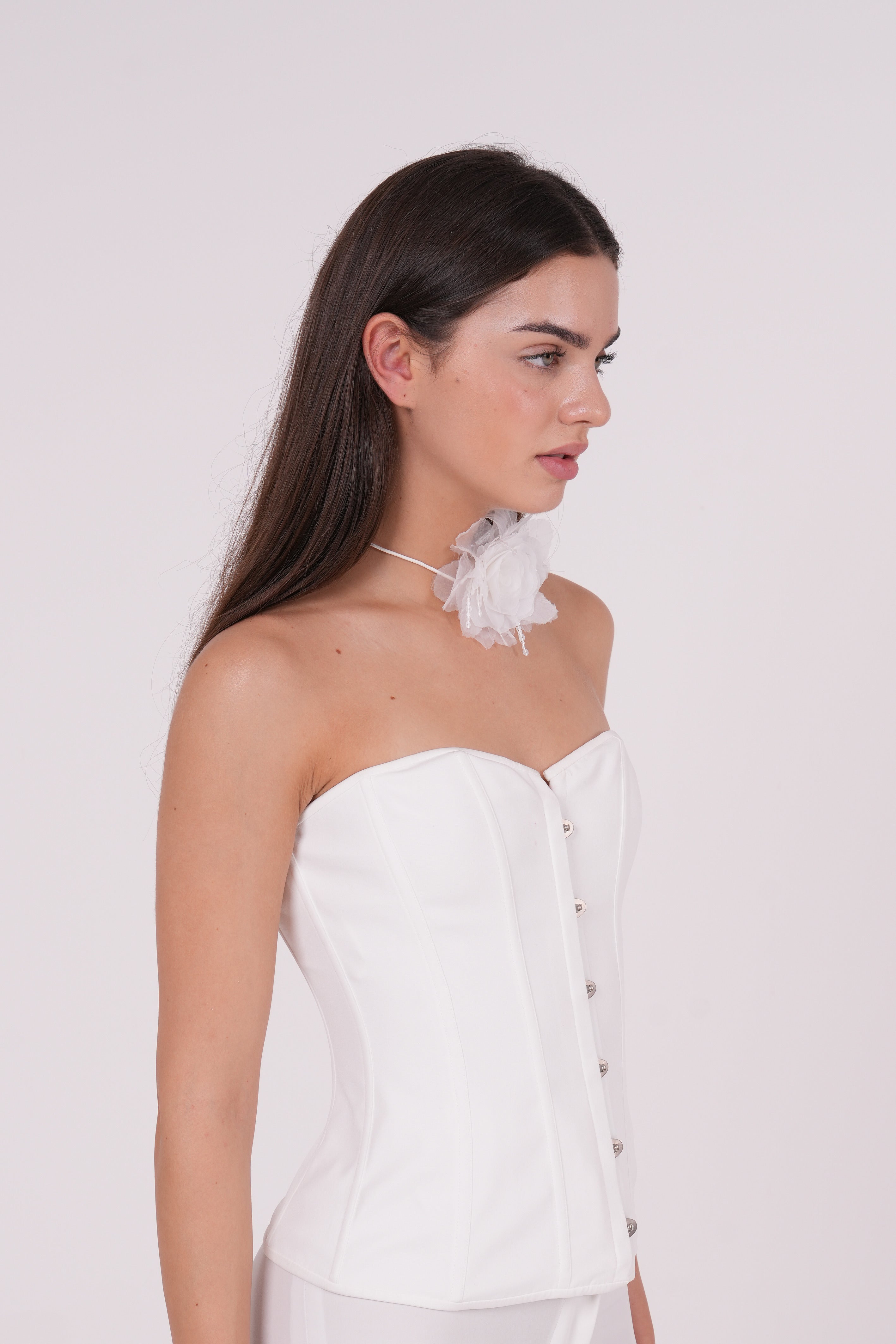 Elegant White Long-Line Corset - Sevgilim