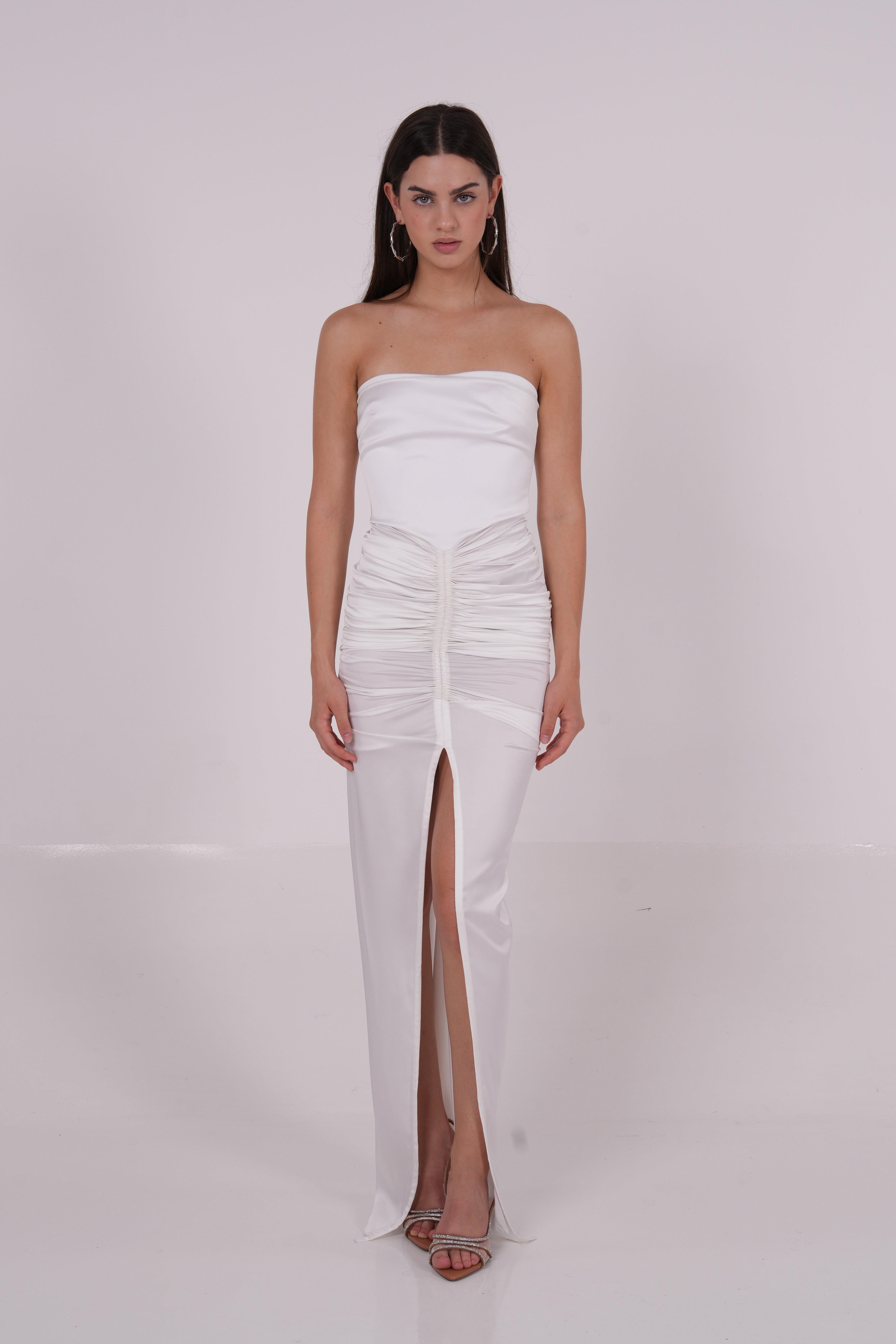 Pleated White Silk Dress - Sevgilim