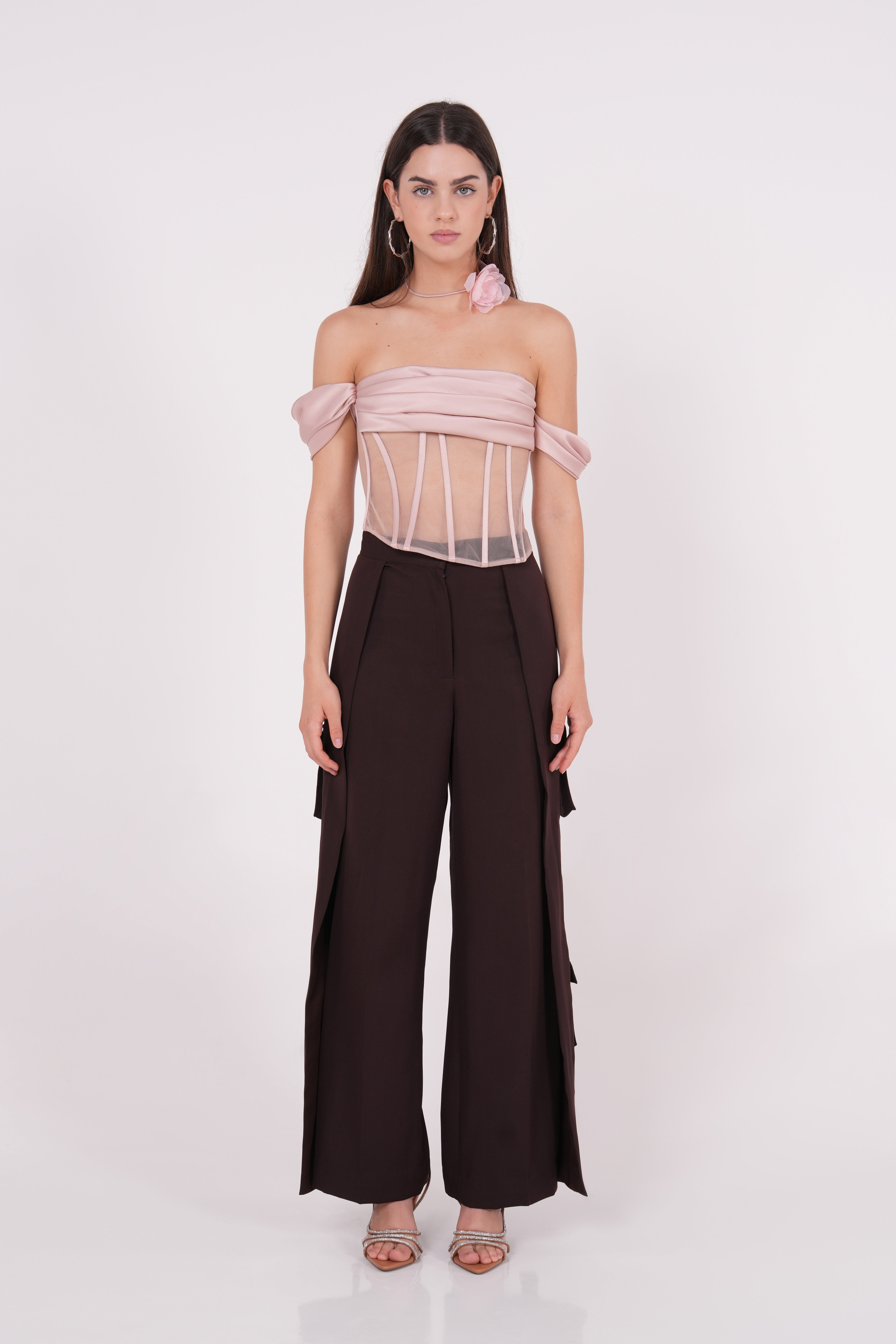 Off-Shoulder Draped Silk-Net Corset - Sevgilim
