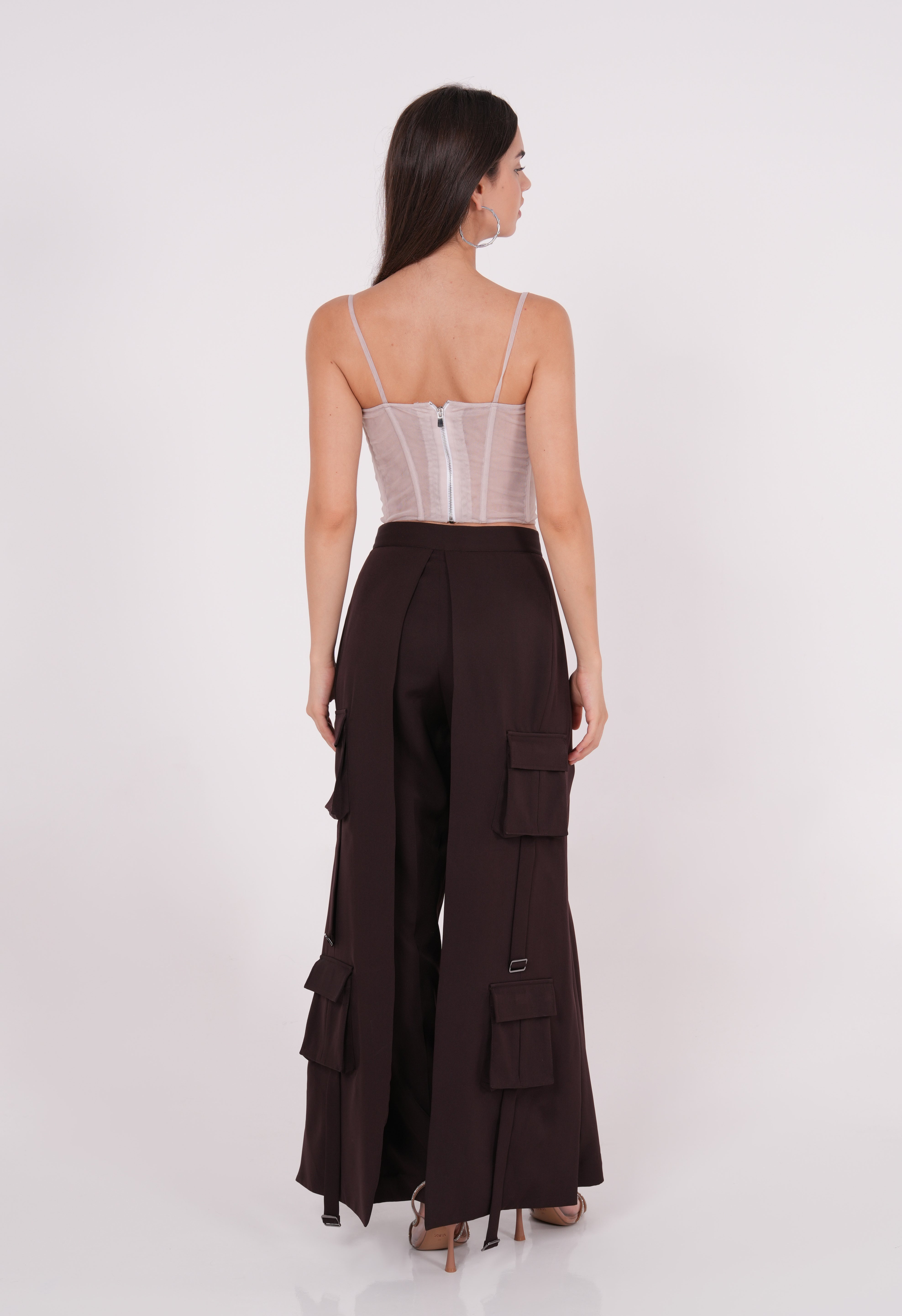Peach Ruched Net Corset - Sevgilim