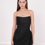 Long Black Draped Dress - Sevgilim