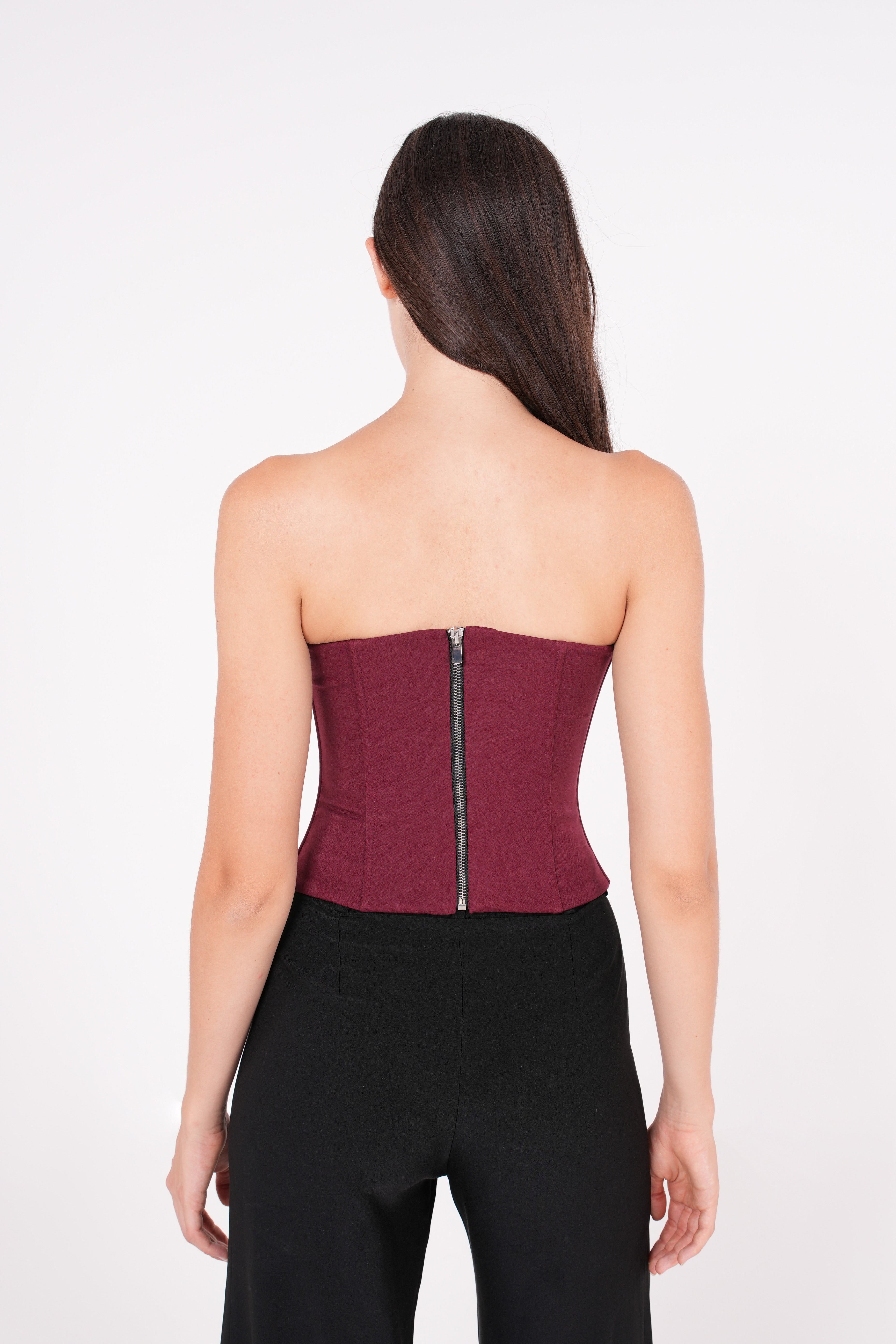 Maroon Front-Tied Corset - Sevgilim
