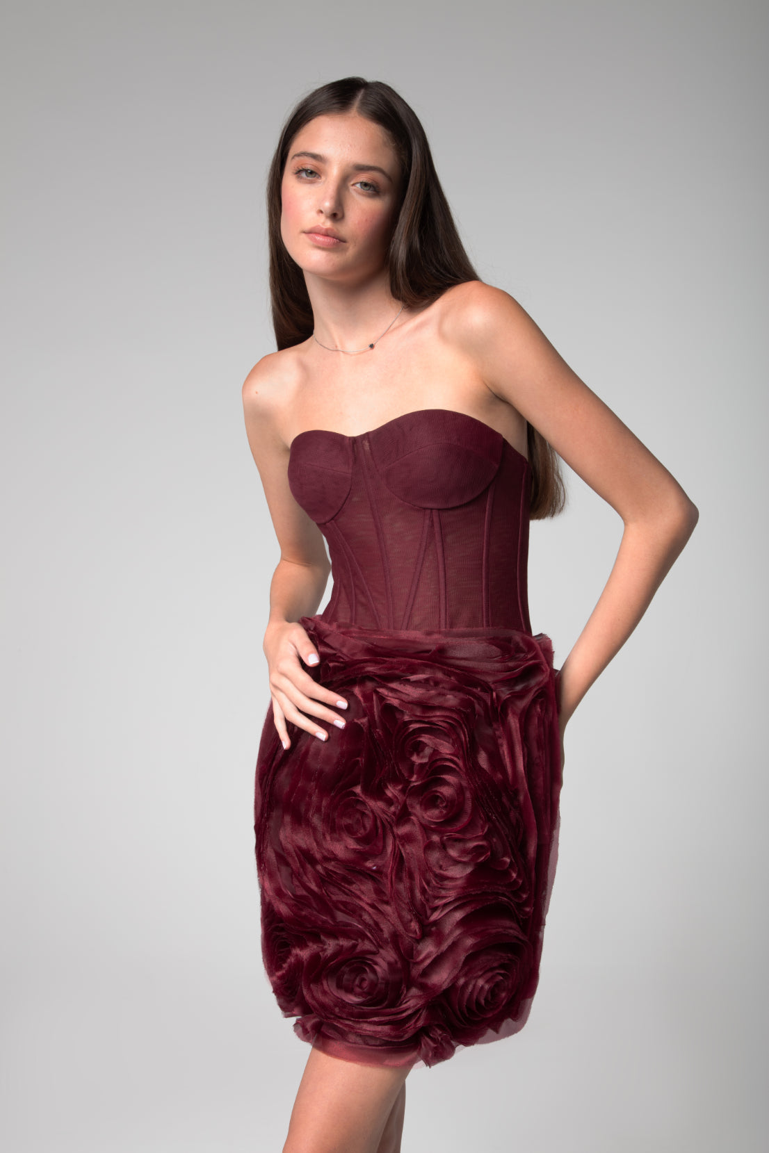 Maroon Off Shoulder Net Dress - Sevgilim