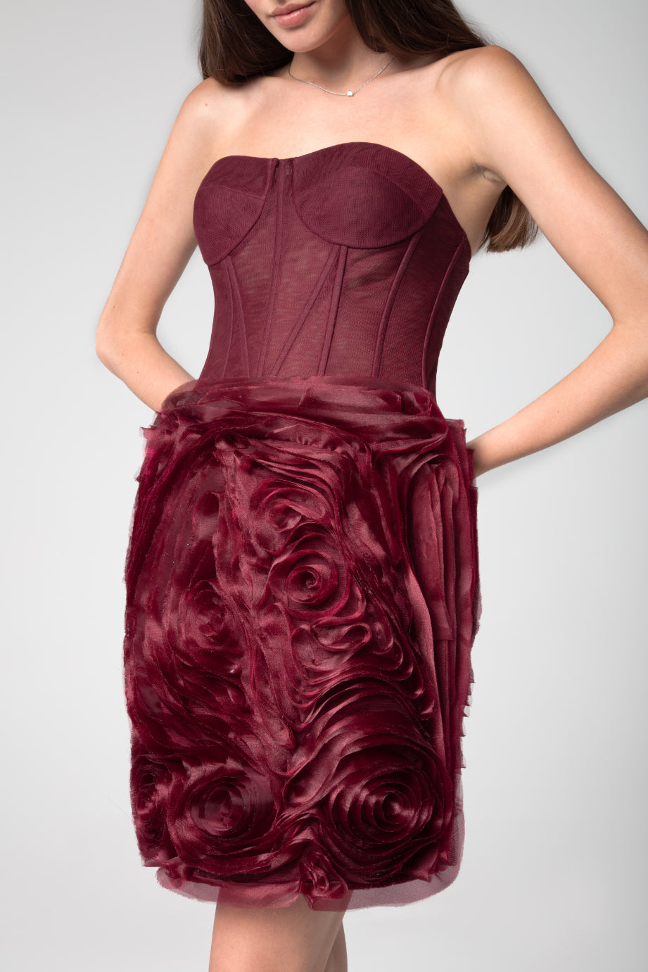 Maroon Off Shoulder Net Dress - Sevgilim