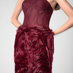 Maroon Off Shoulder Net Dress - Sevgilim