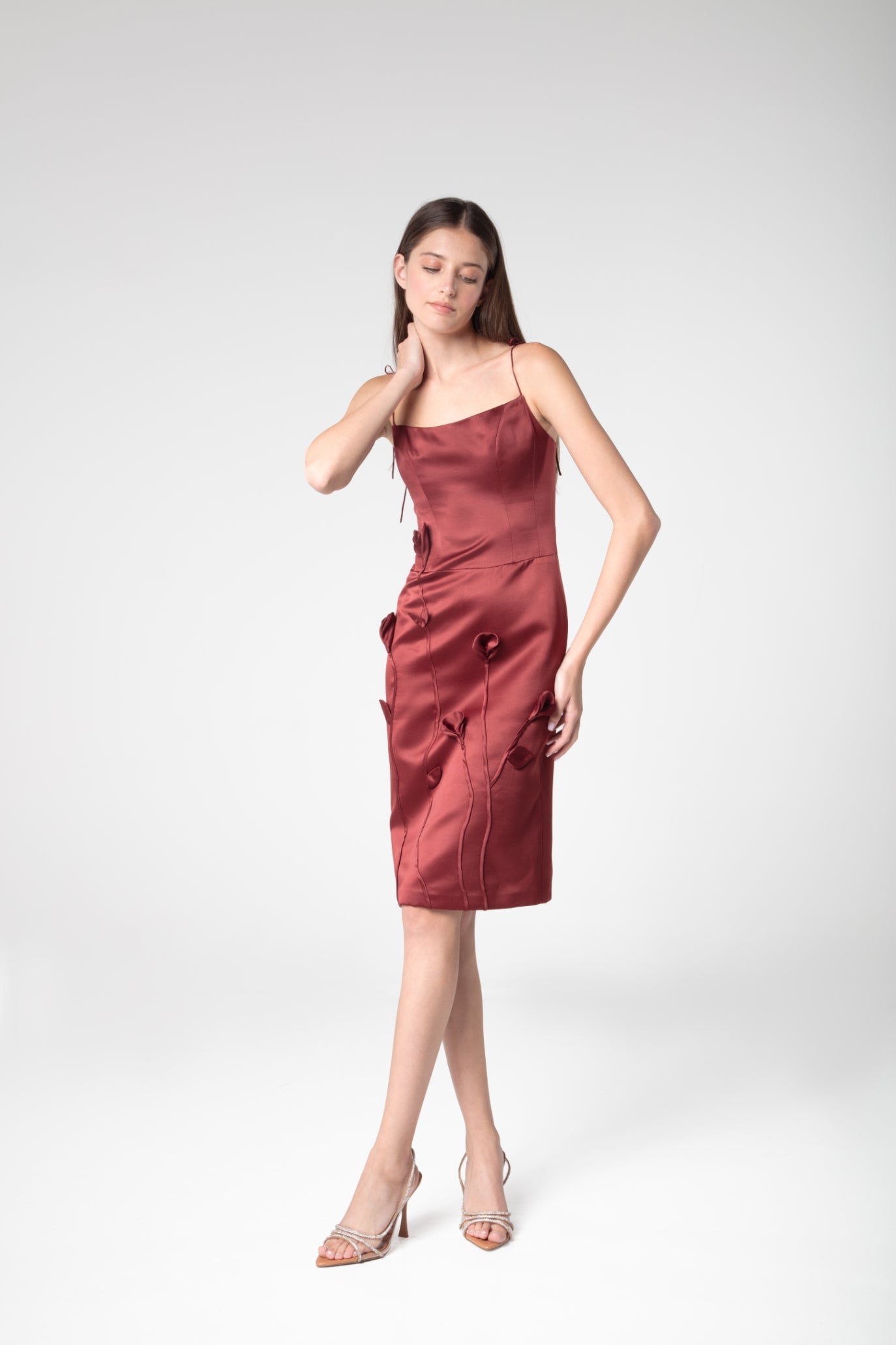Crimson Rose Detailed Evening Dress - Sevgilim
