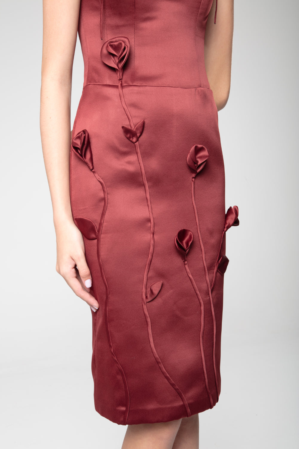 Crimson Rose Detailed Evening Dress - Sevgilim