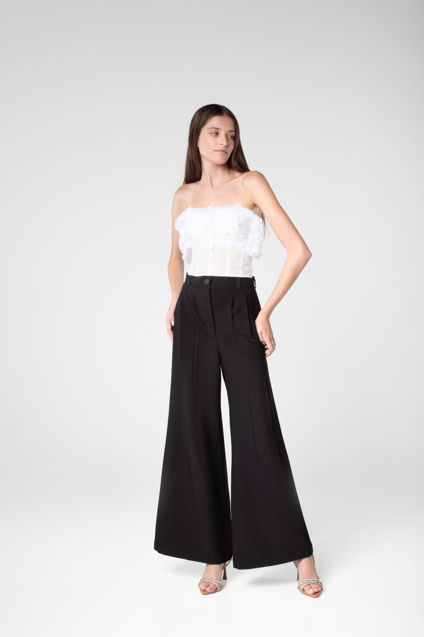 Ivory Draped Flower-Detailed Corset - Sevgilim