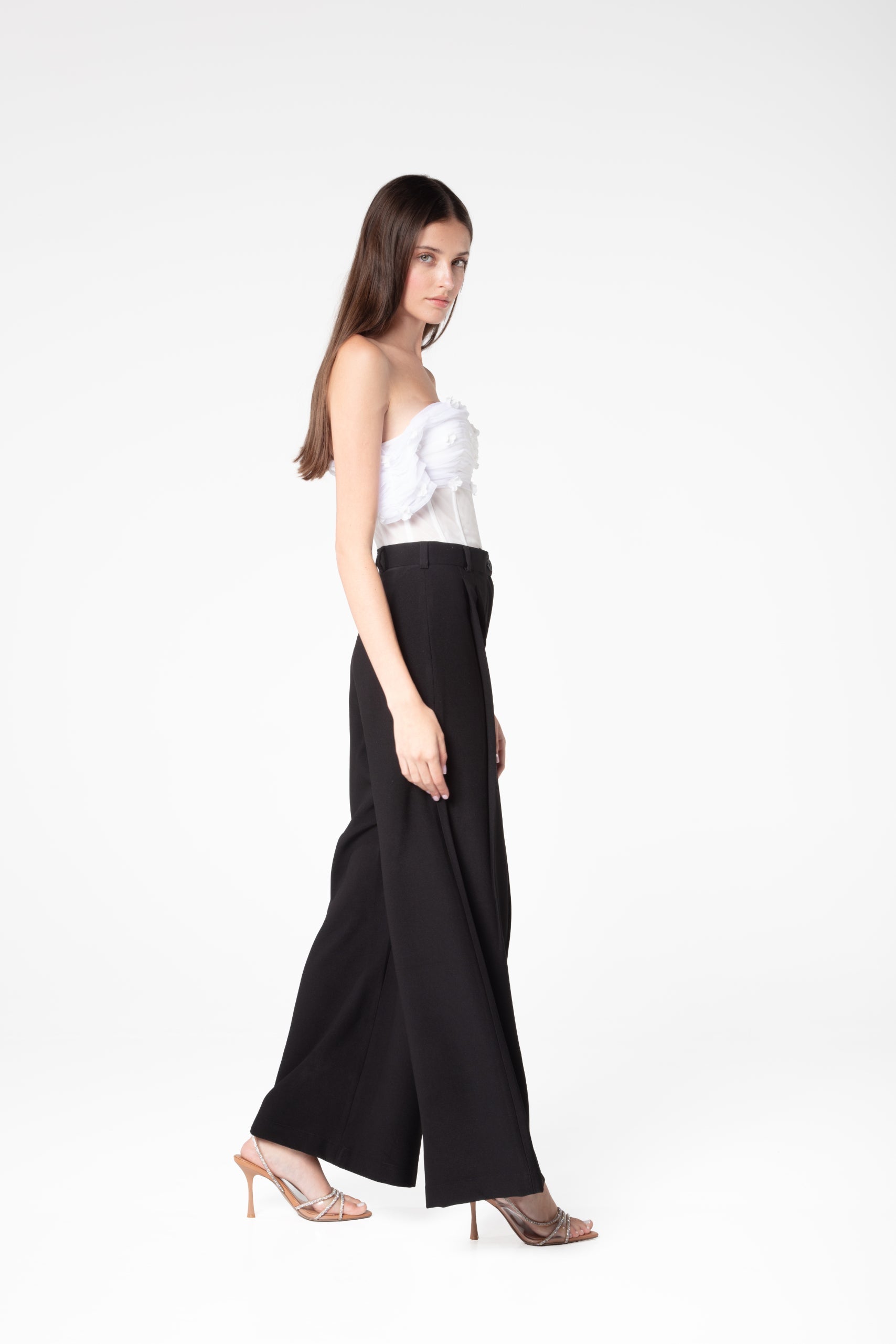 Ivory Draped Flower-Detailed Corset - Sevgilim