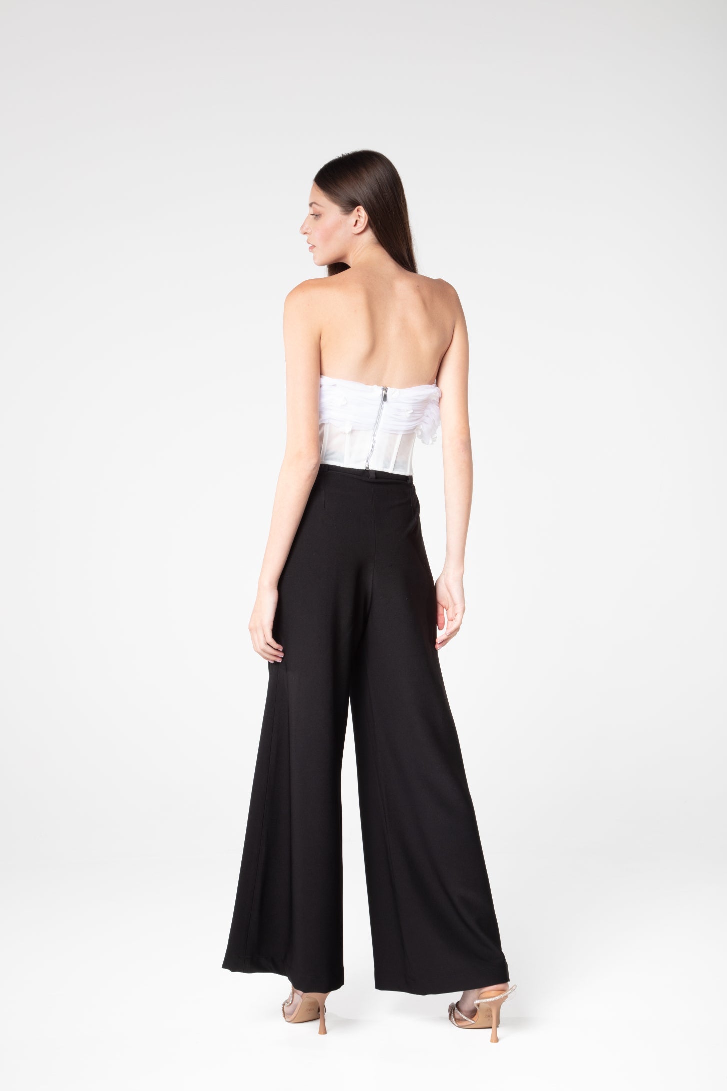 Ivory Draped Flower-Detailed Corset - Sevgilim