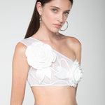Blossom Dreams One-Shoulder White Net Crop Top - Sevgilim