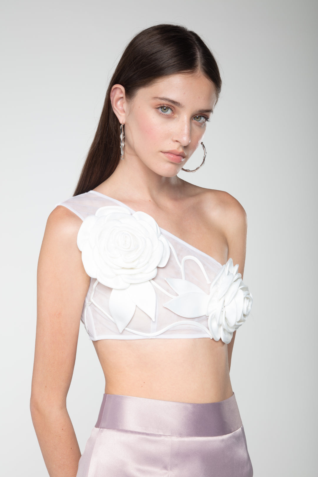 Blossom Dreams One-Shoulder White Net Crop Top - Sevgilim