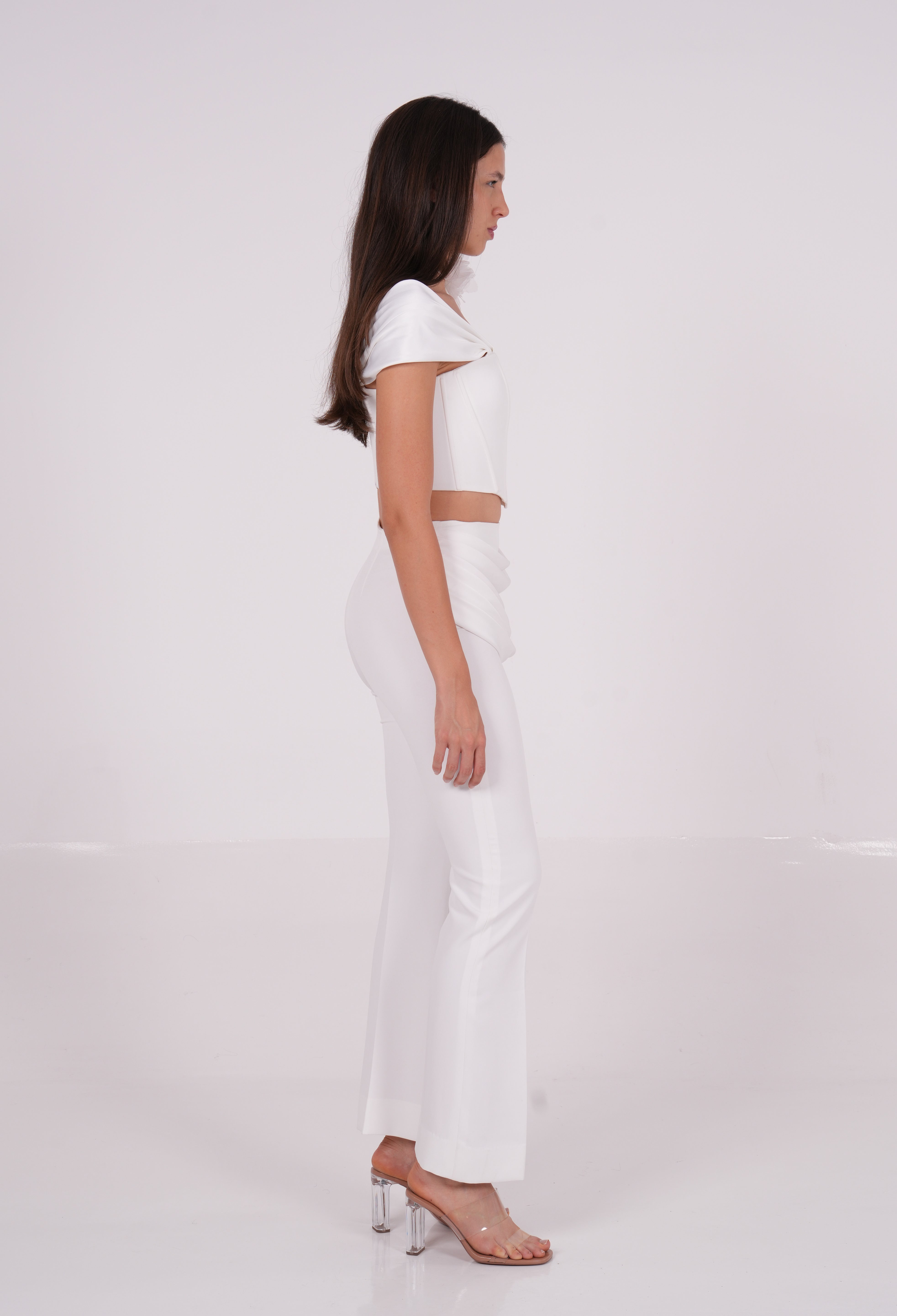 Draped White Off-Shoulder Corset - Sevgilim