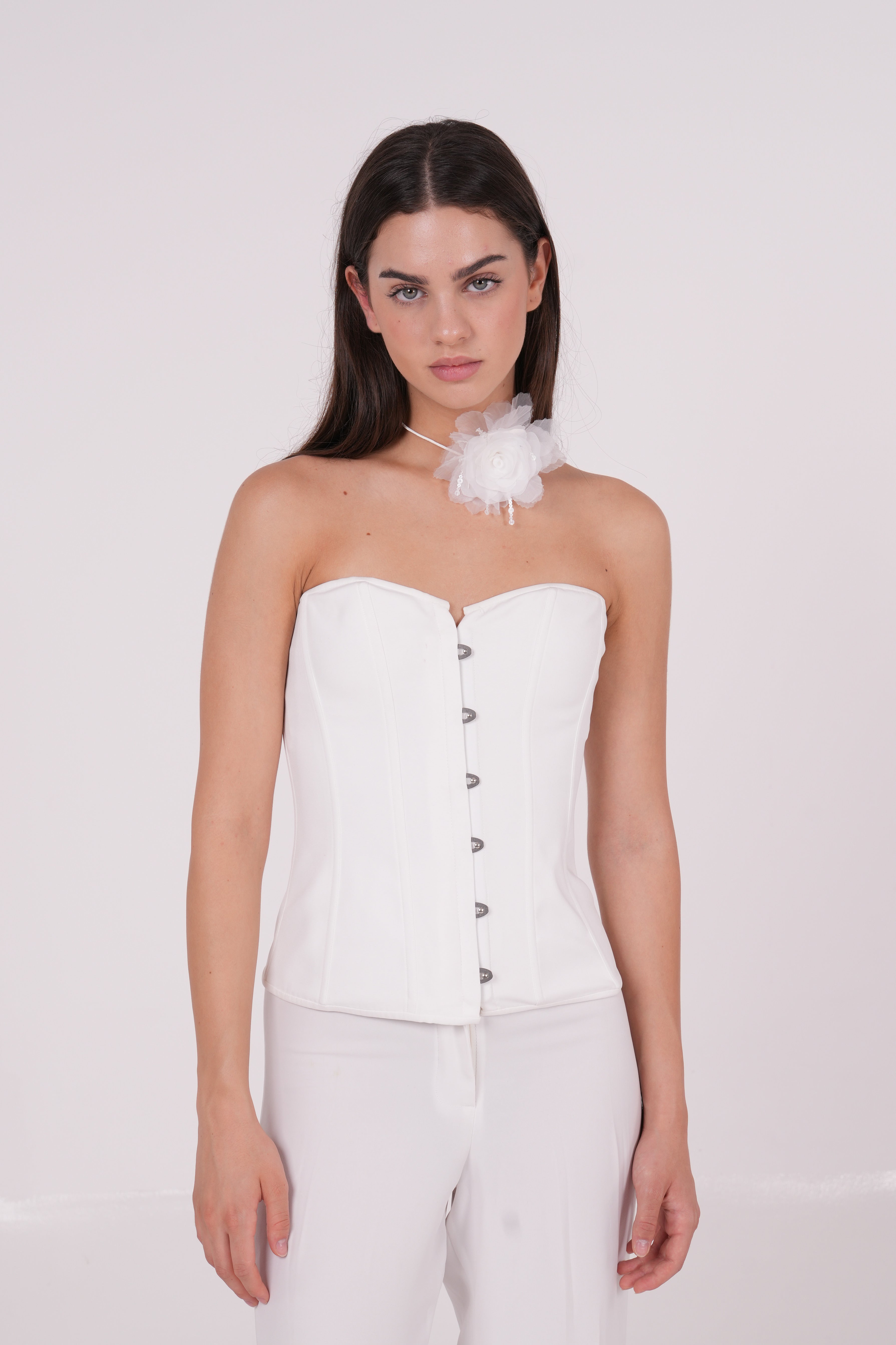 Elegant White Long-Line Corset - Sevgilim