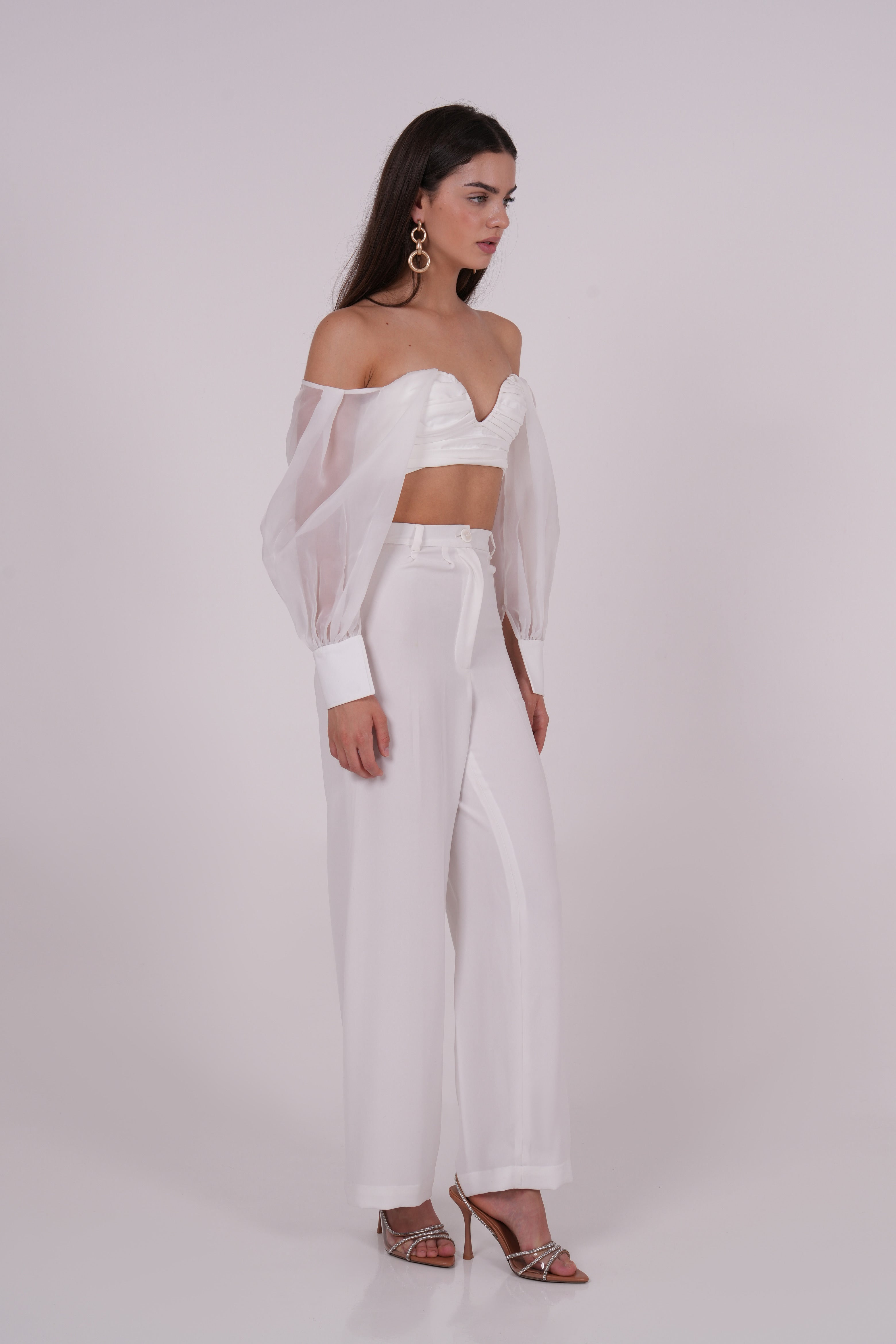 Ivory Organza Sleeve Top - Sevgilim