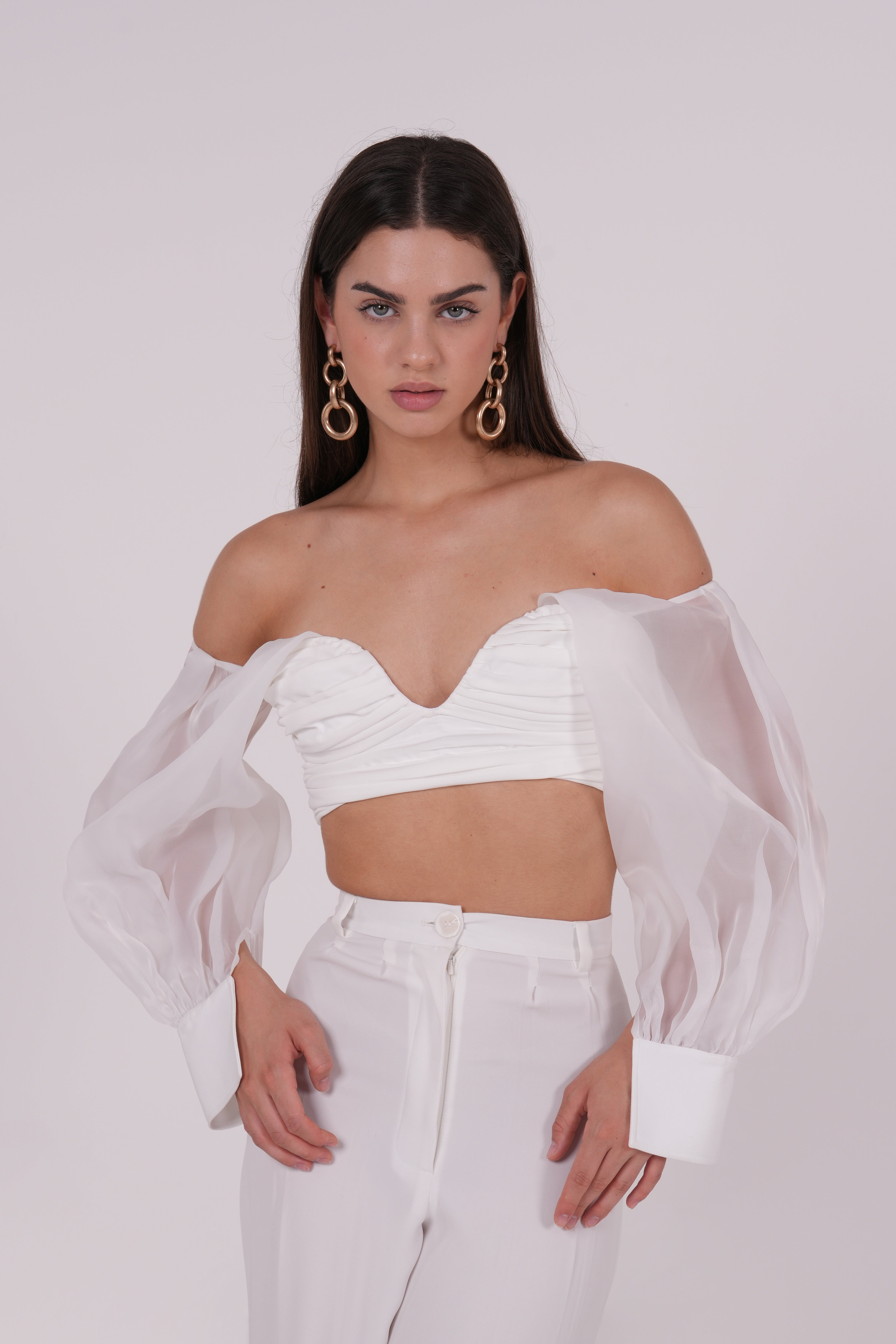 Ivory Organza Sleeve Top - Sevgilim