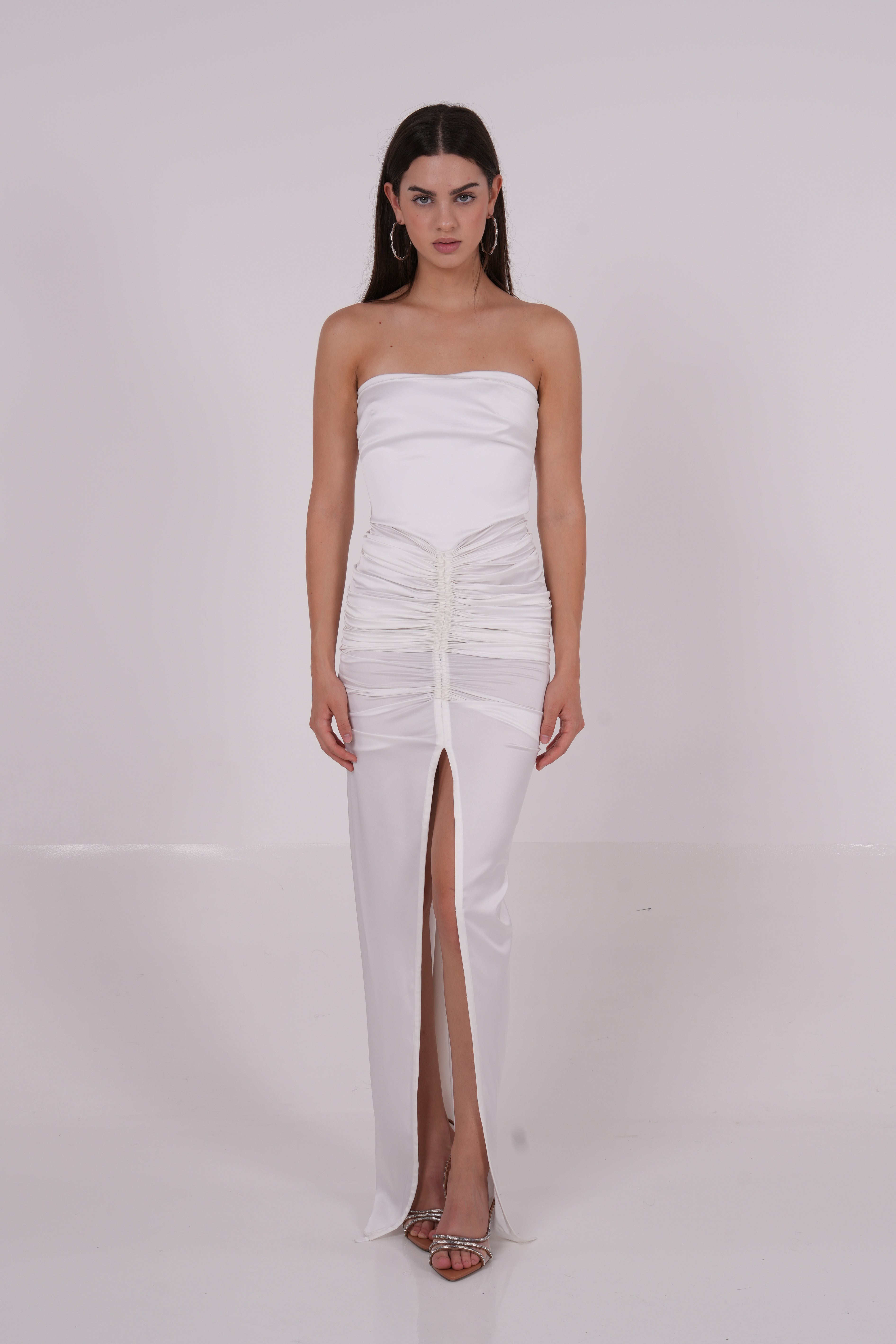 Pleated White Silk Dress - Sevgilim