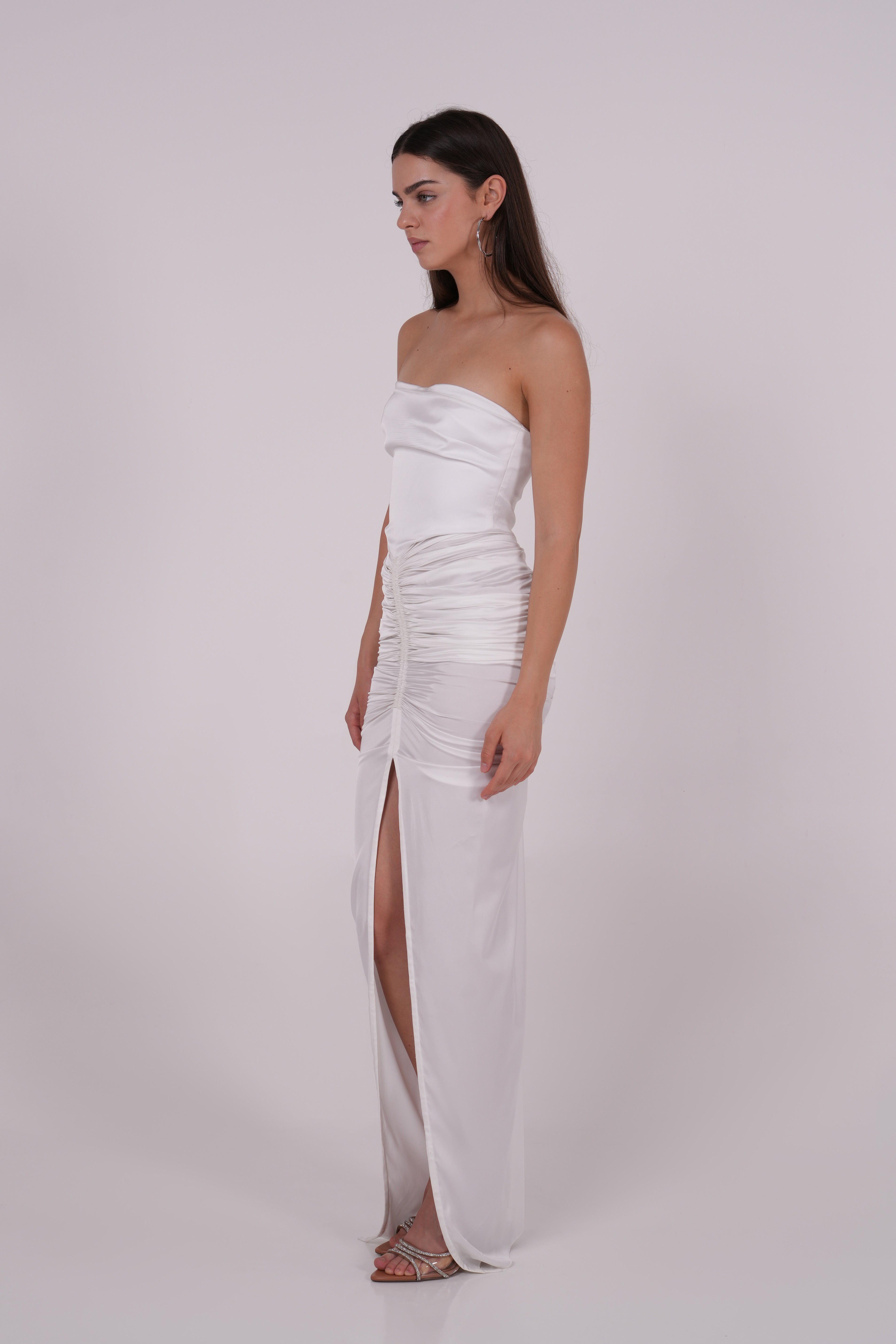 Pleated White Silk Dress - Sevgilim