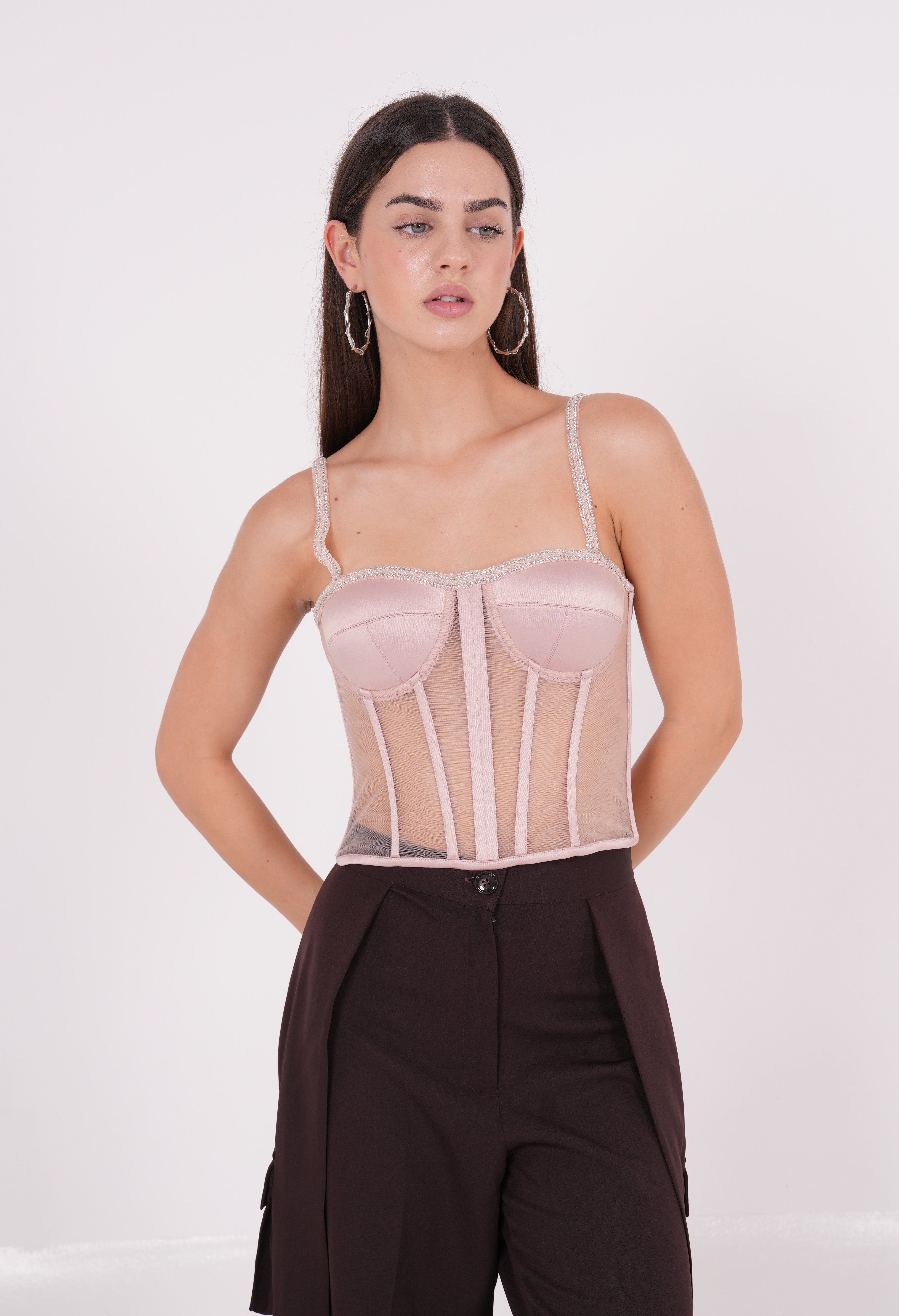 Embellished Satin Net Bustier - Sevgilim