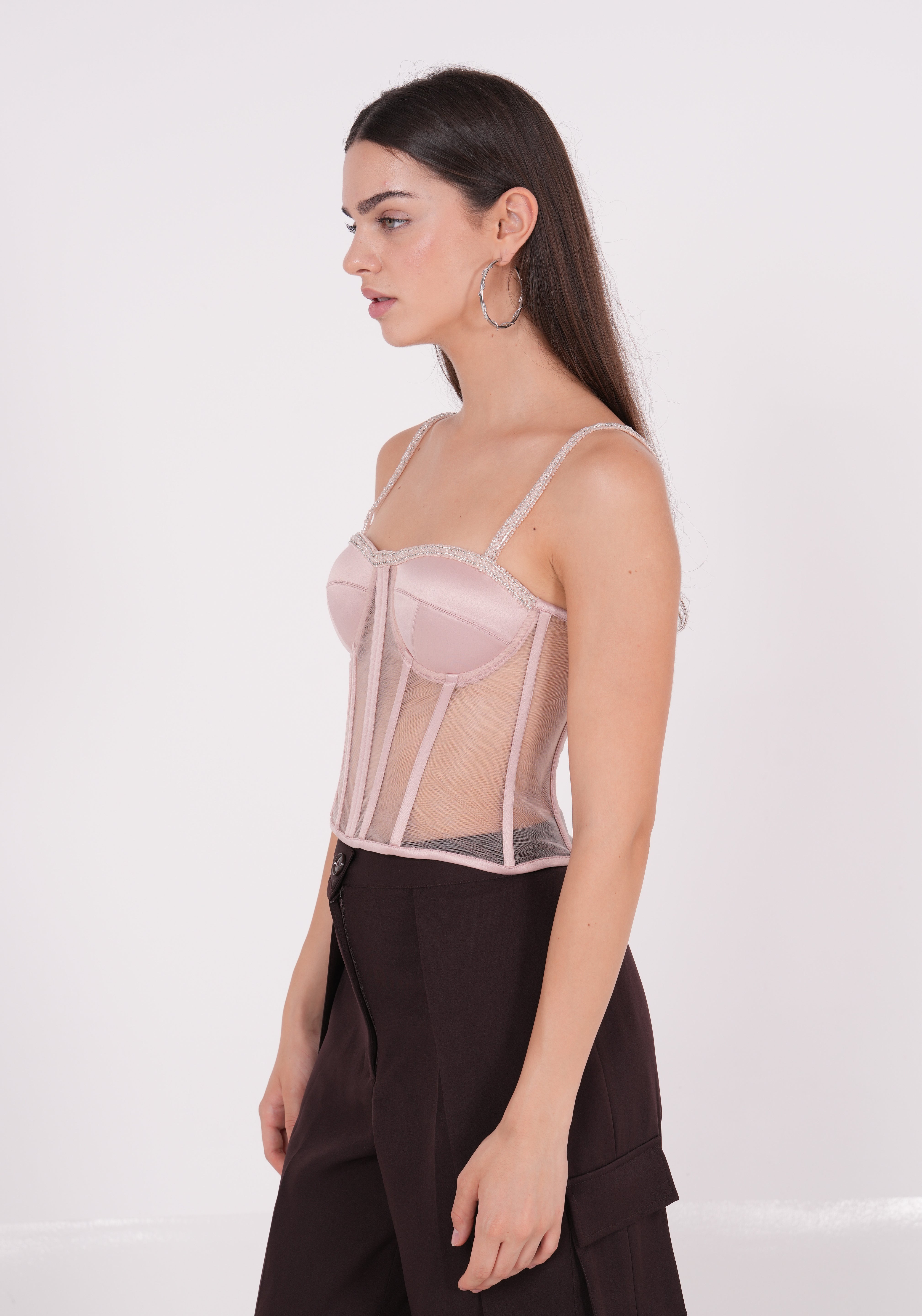 Embellished Satin Net Bustier - Sevgilim
