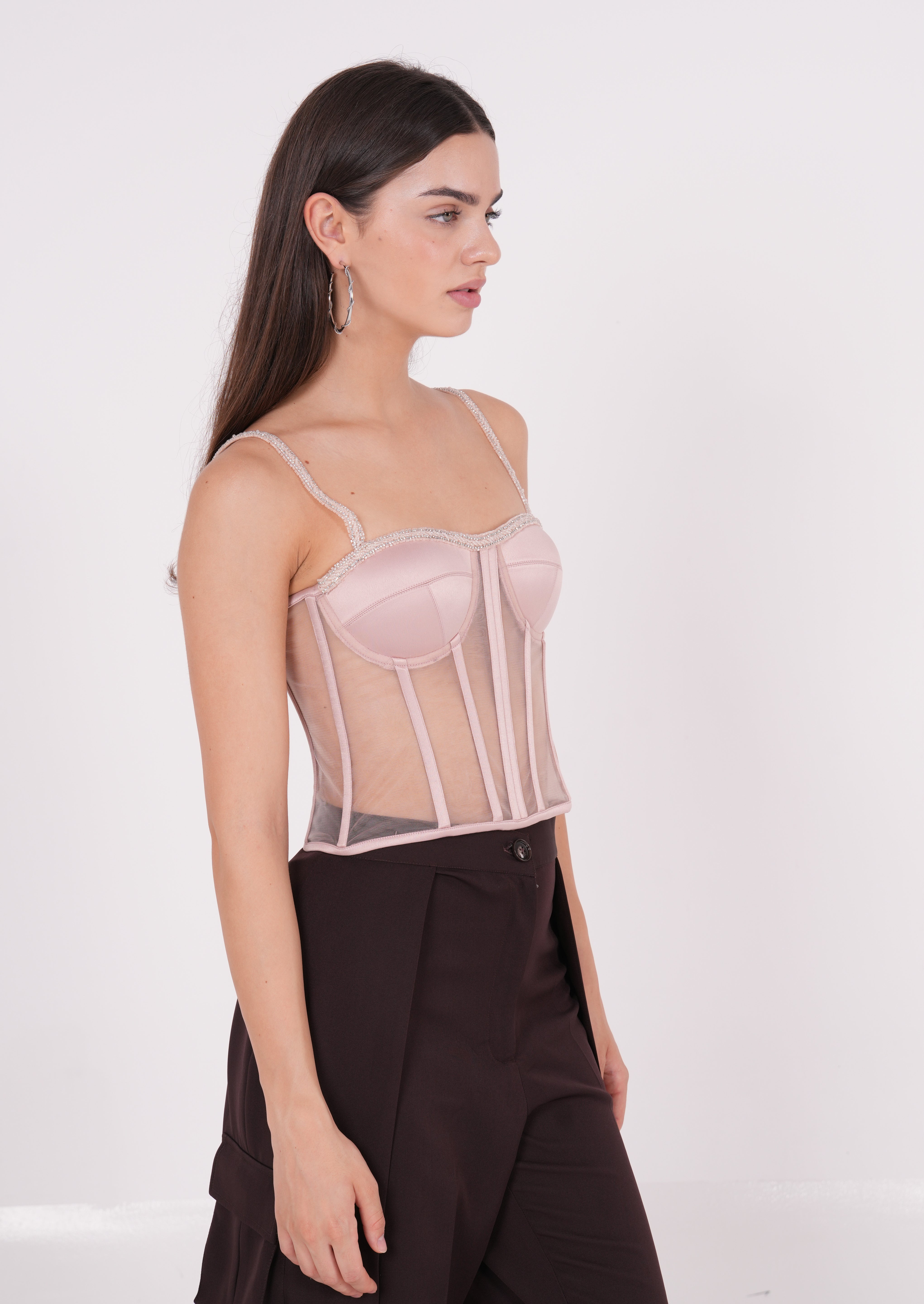 Embellished Satin Net Bustier - Sevgilim
