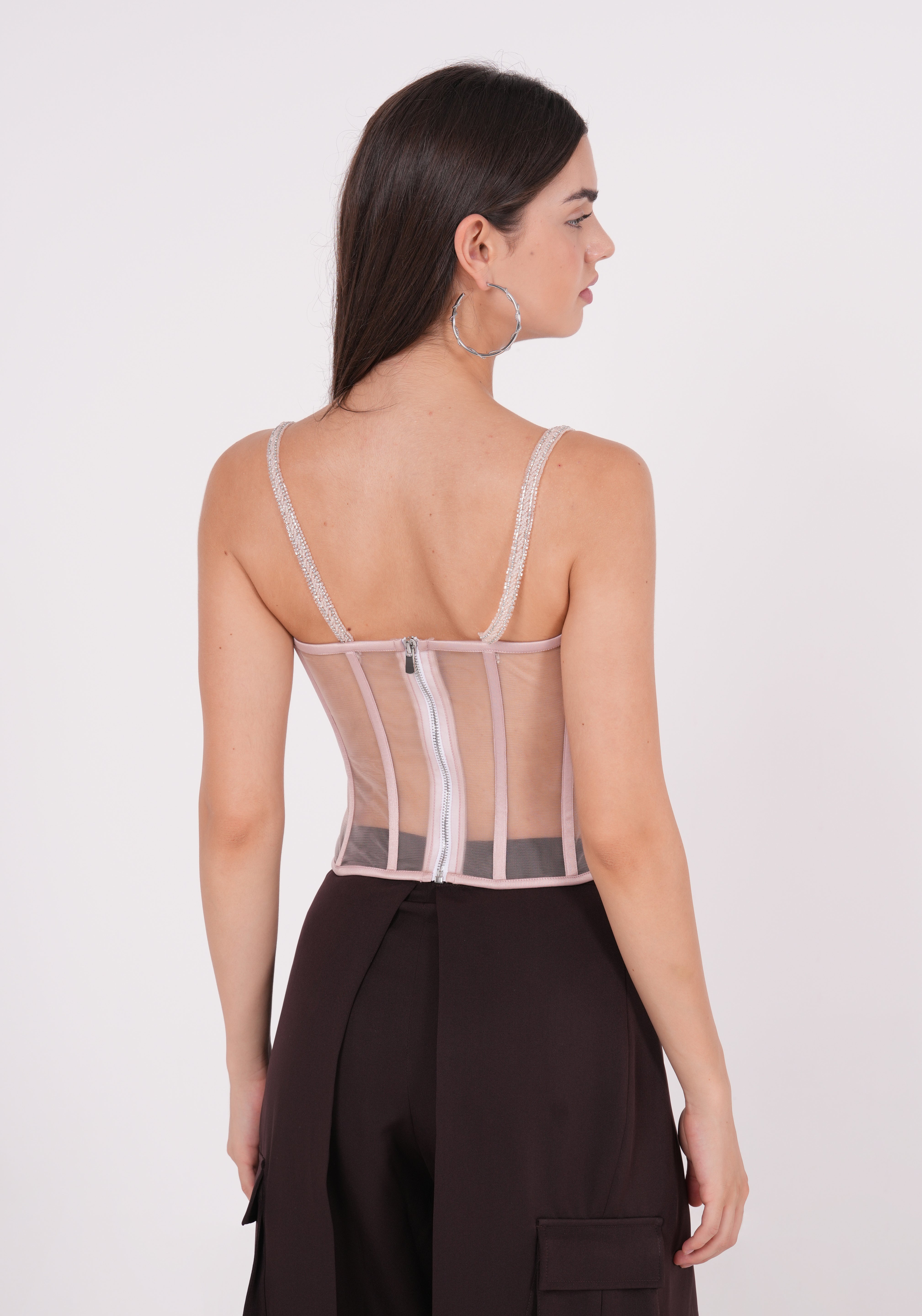 Embellished Satin Net Bustier - Sevgilim