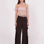 Off-Shoulder Draped Silk-Net Corset - Sevgilim