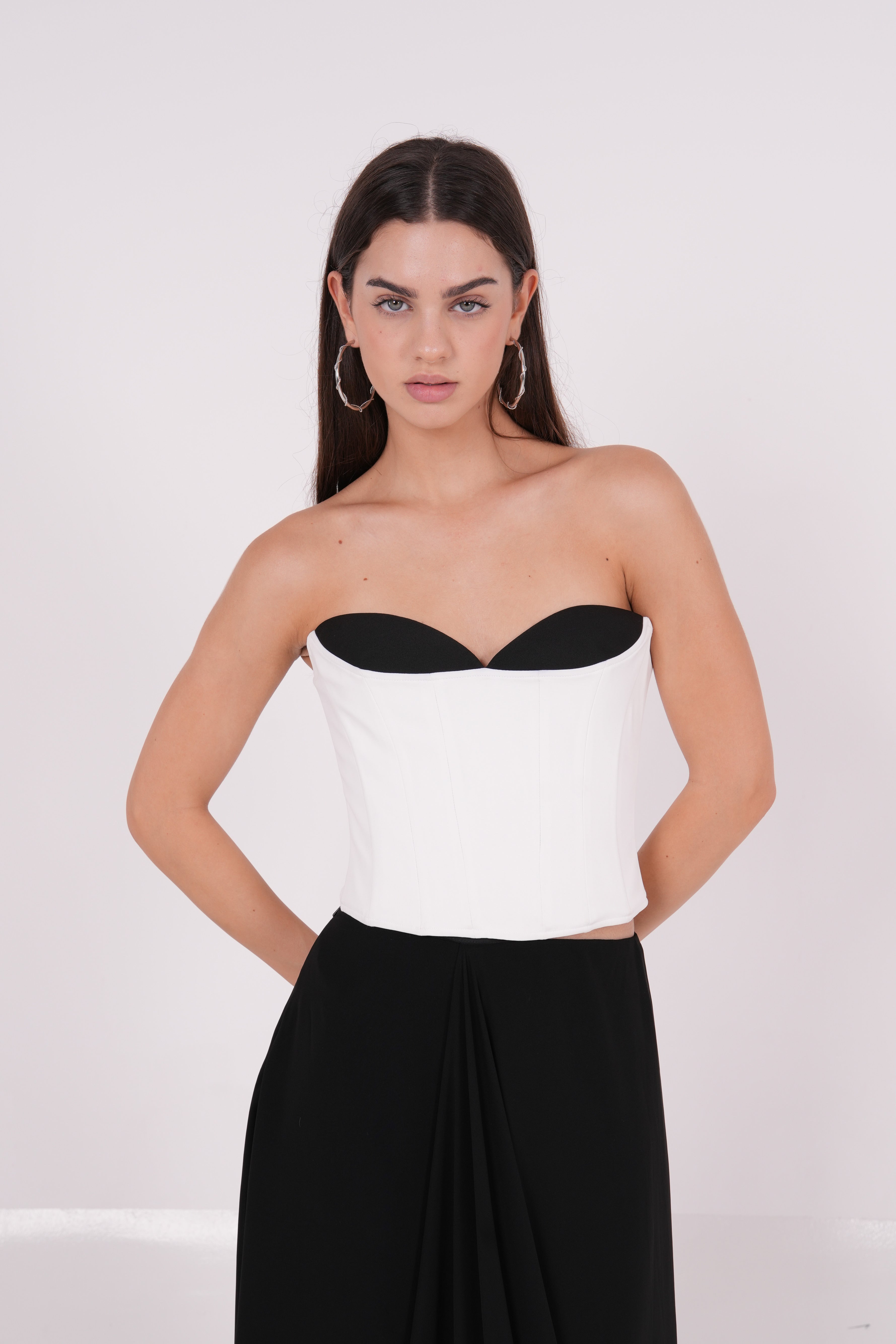 Crepe Black & White Corset - Sevgilim
