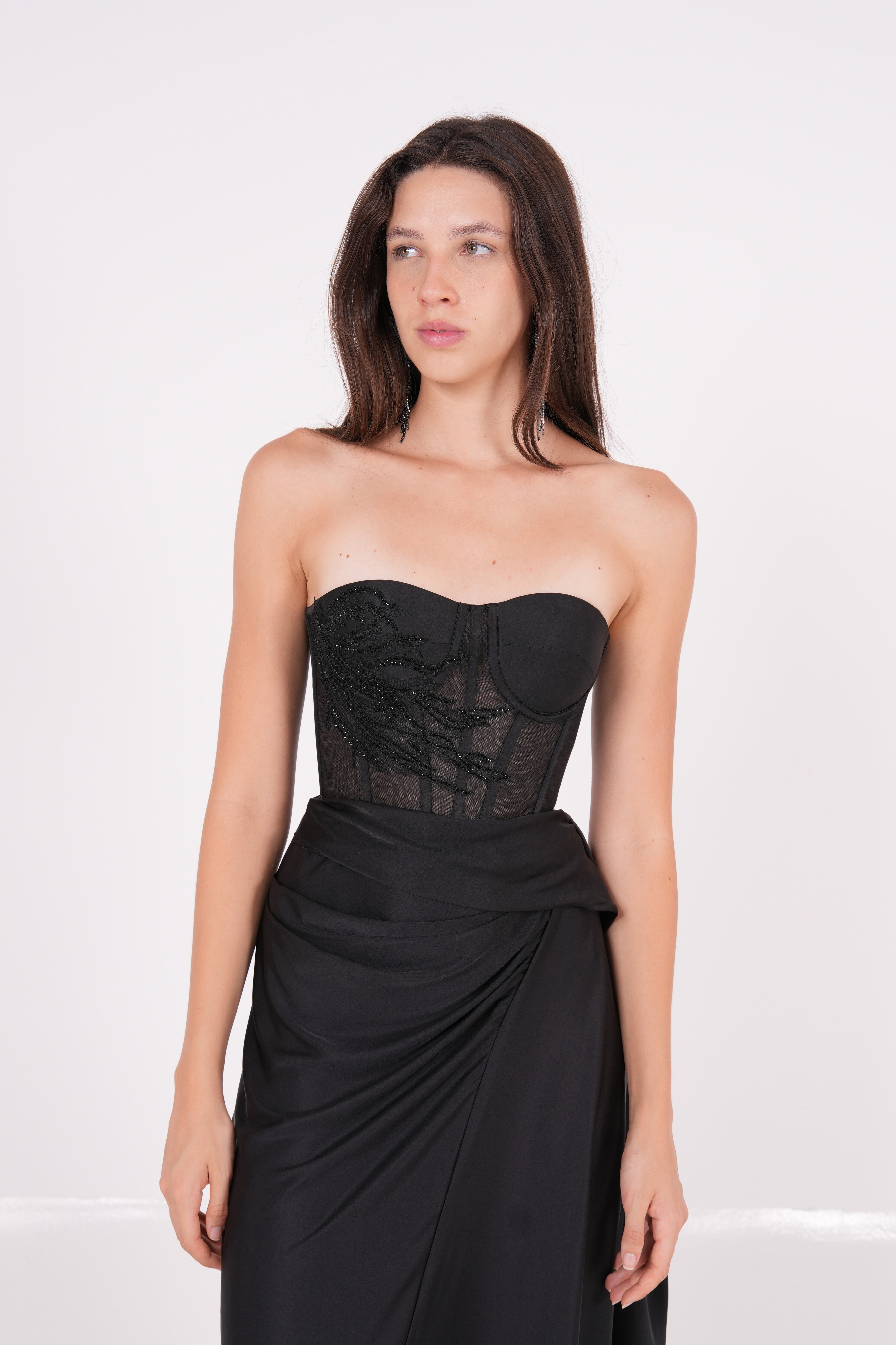 Embellished Black Net Bustier - Sevgilim