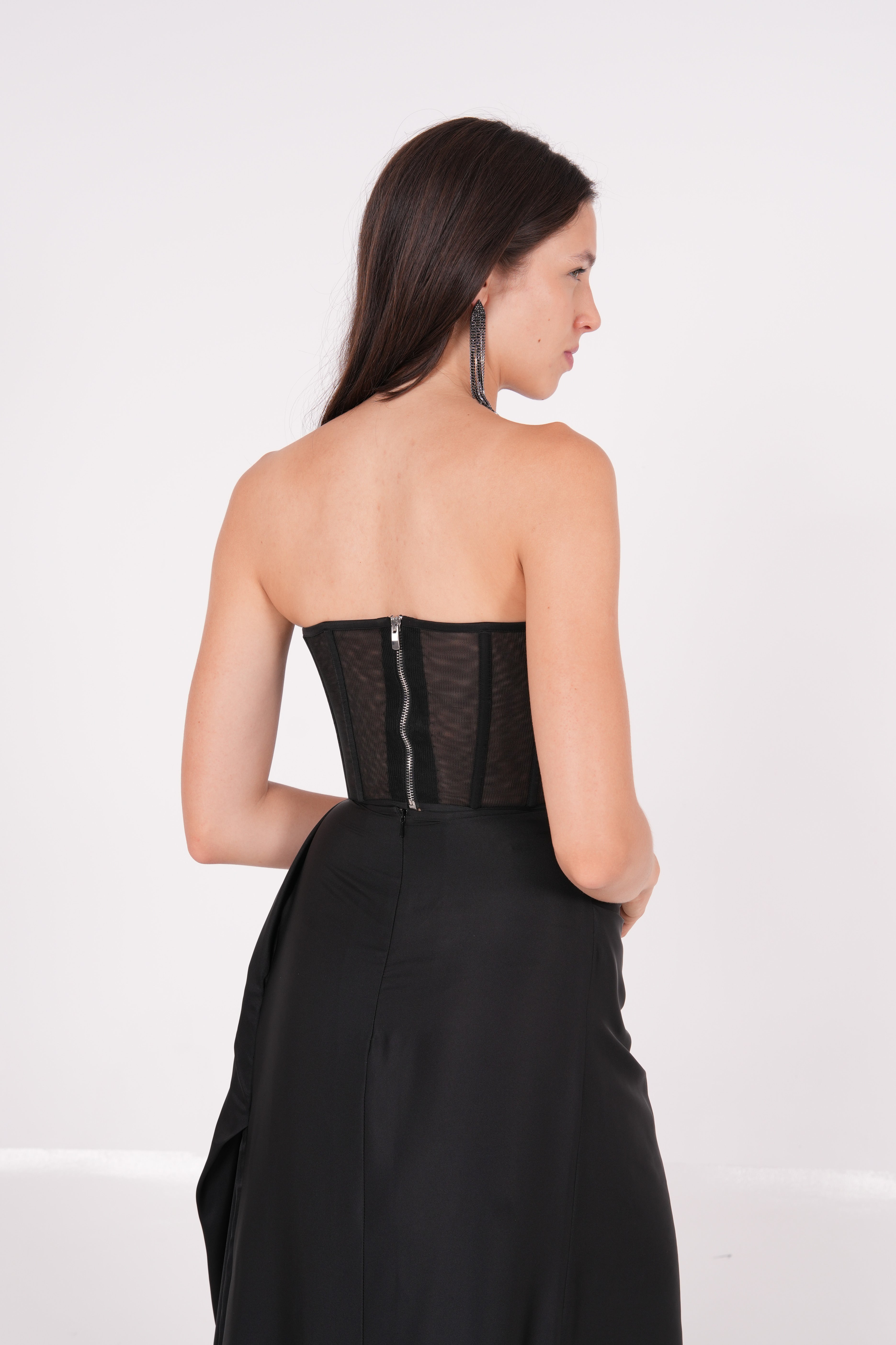 Embellished Black Net Bustier - Sevgilim