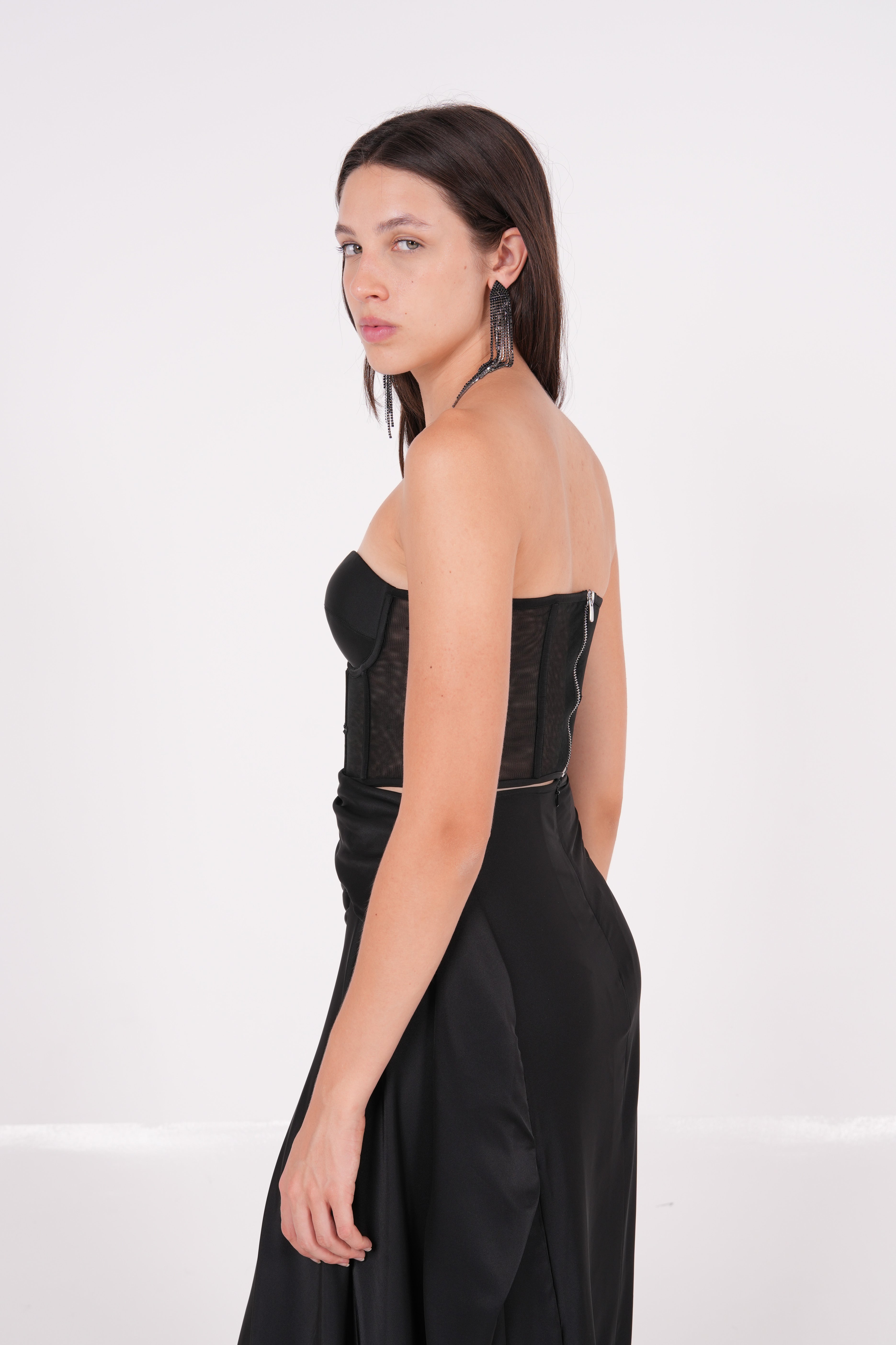Embellished Black Net Bustier - Sevgilim