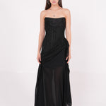 Long Black Draped Dress - Sevgilim