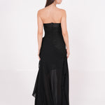 Long Black Draped Dress - Sevgilim