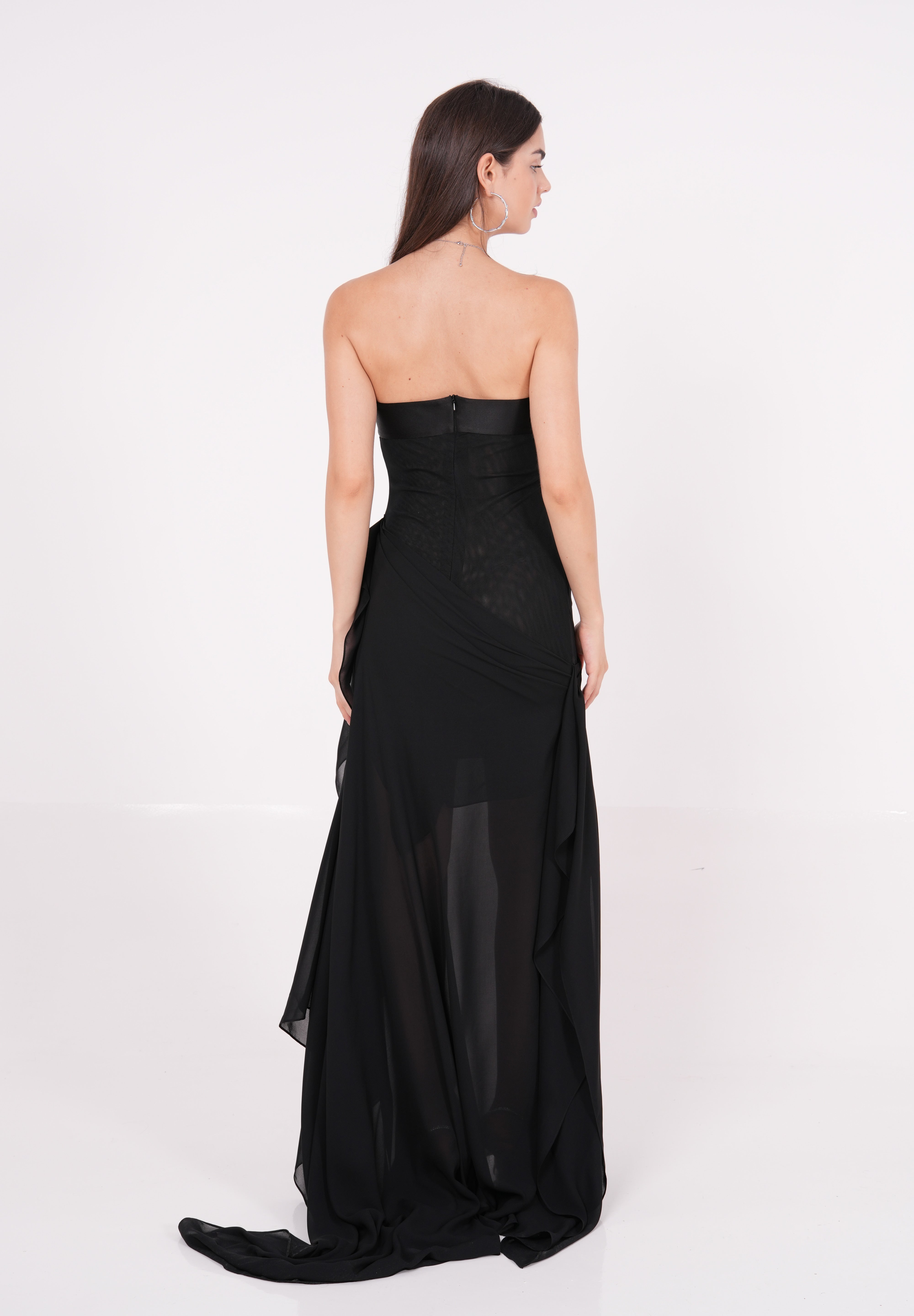 Long Black Draped Dress - Sevgilim