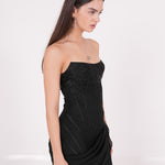 Long Black Draped Dress - Sevgilim