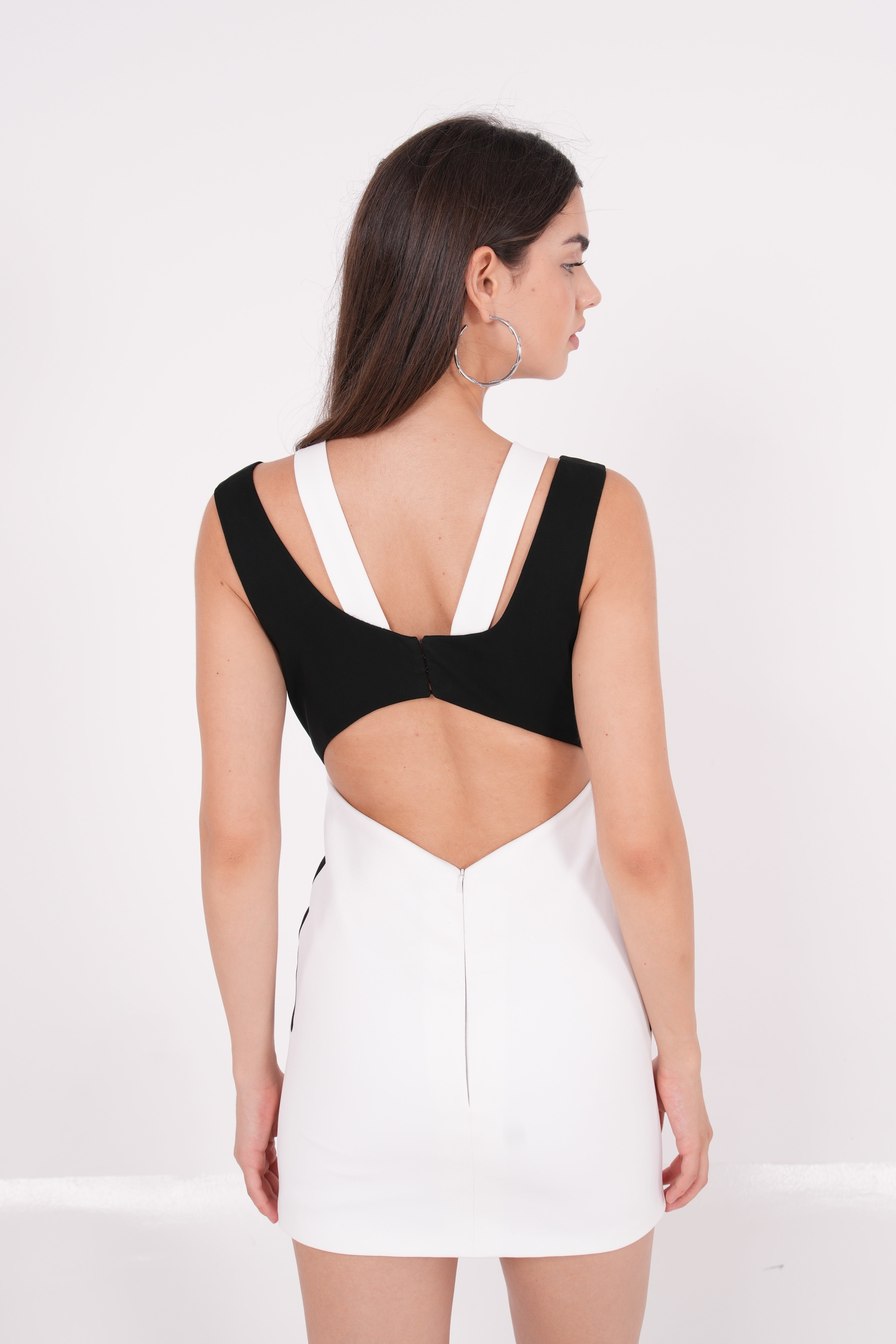 Asymmetric Black & White Mini Dress - Sevgilim