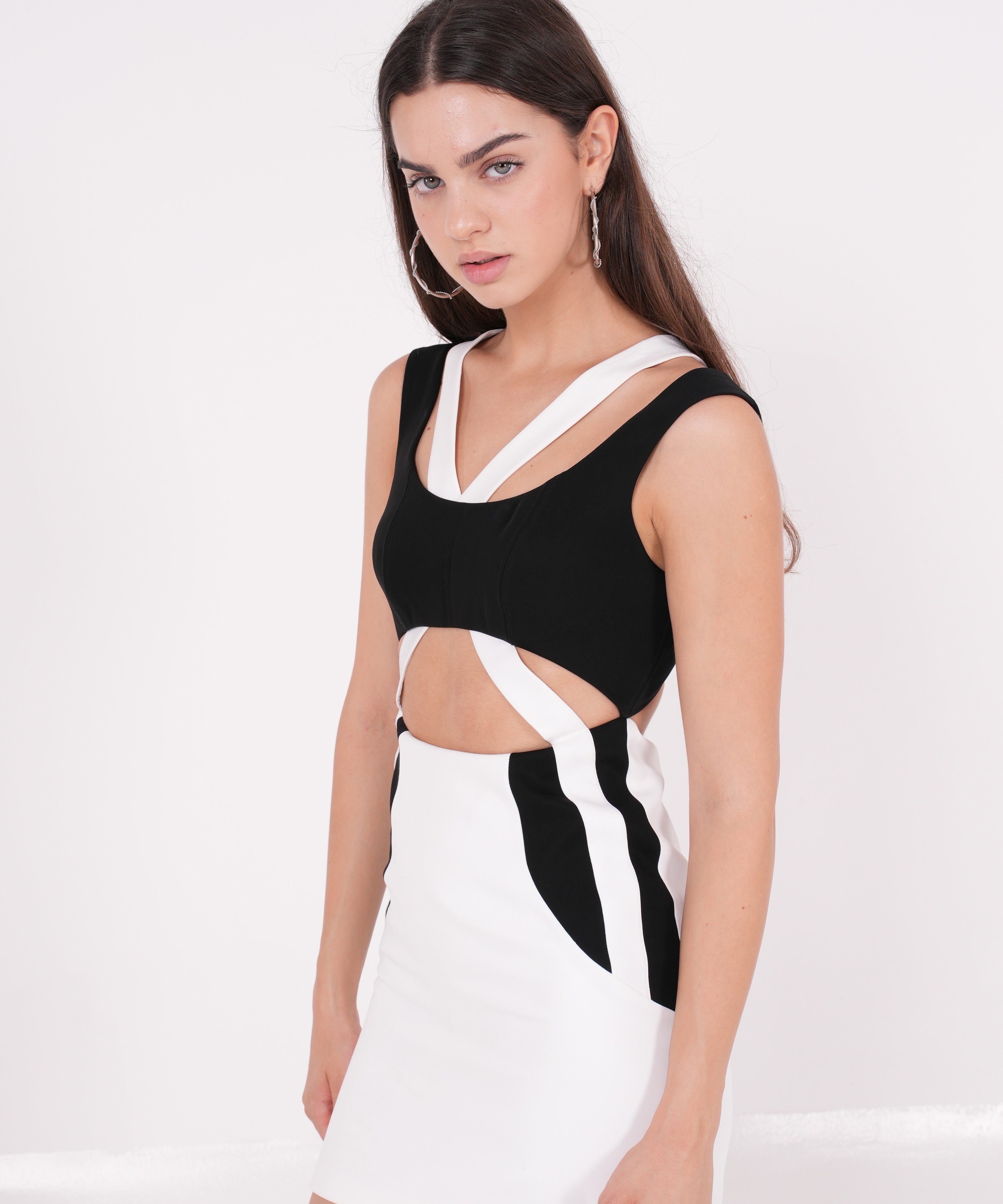 Asymmetric Black & White Mini Dress - Sevgilim