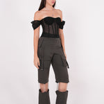 Off-Shoulder Black Mesh Corset - Sevgilim