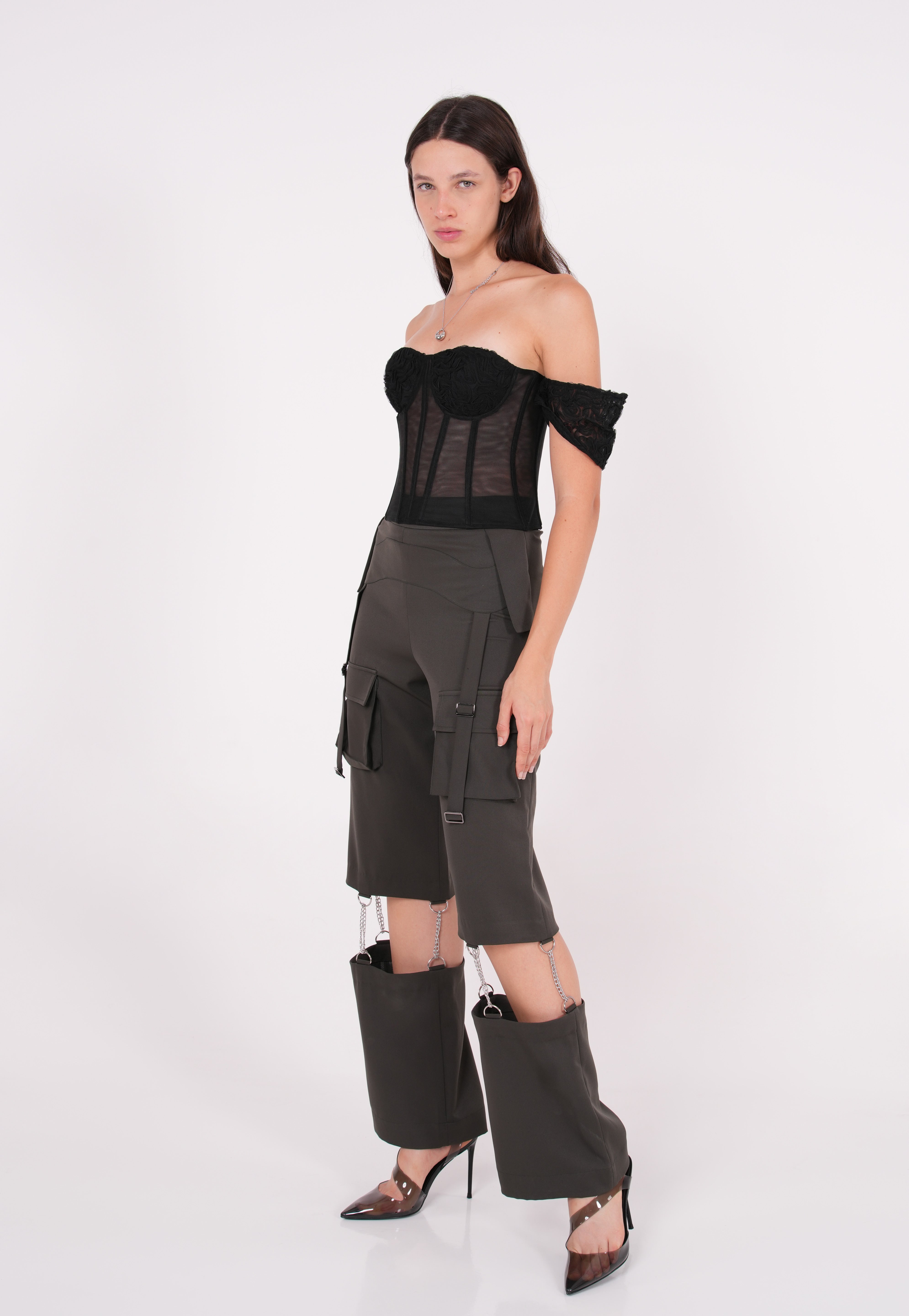 Off-Shoulder Black Mesh Corset - Sevgilim