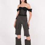 Off-Shoulder Black Mesh Corset - Sevgilim