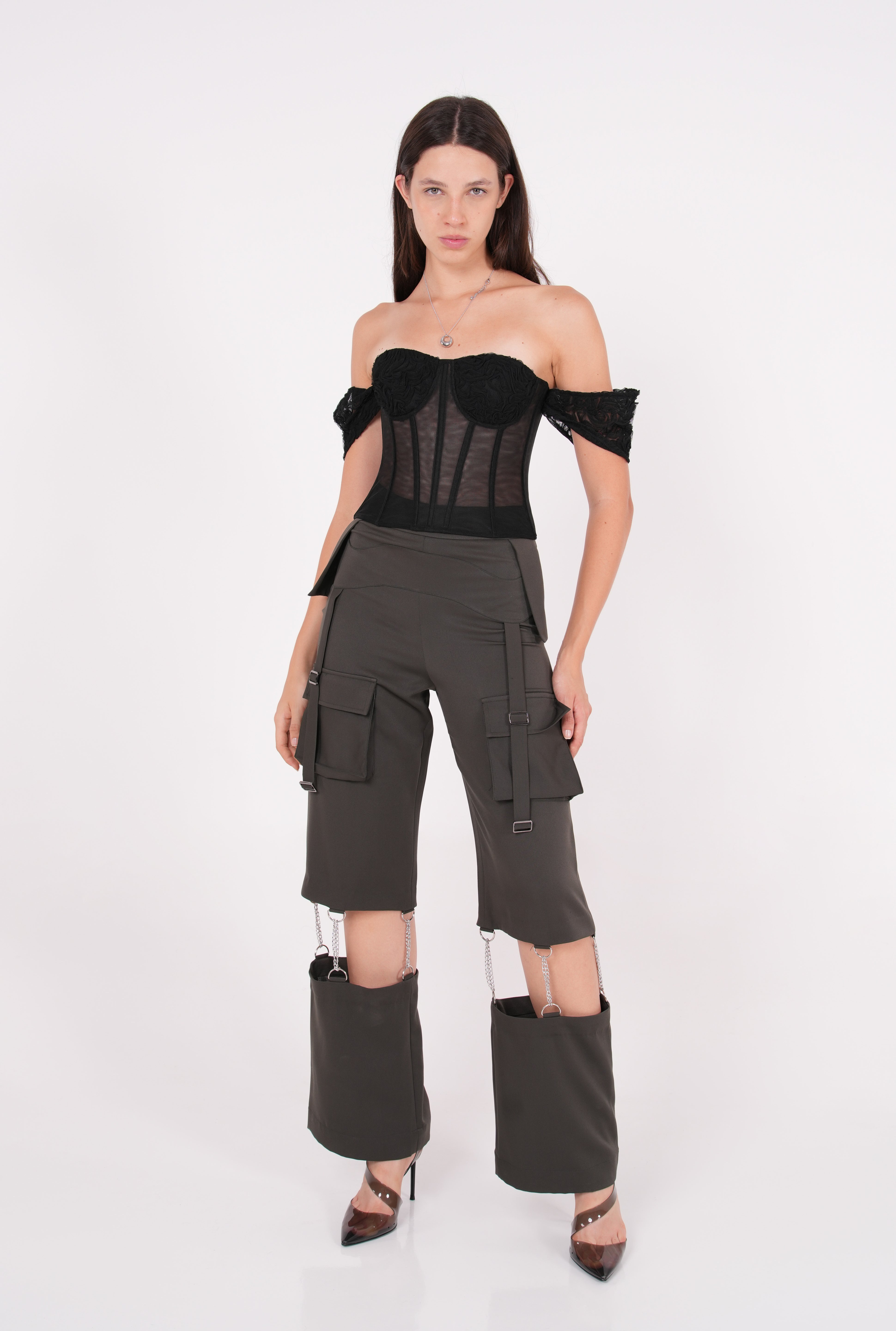Off-Shoulder Black Mesh Corset - Sevgilim