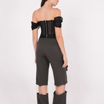 Off-Shoulder Black Mesh Corset - Sevgilim