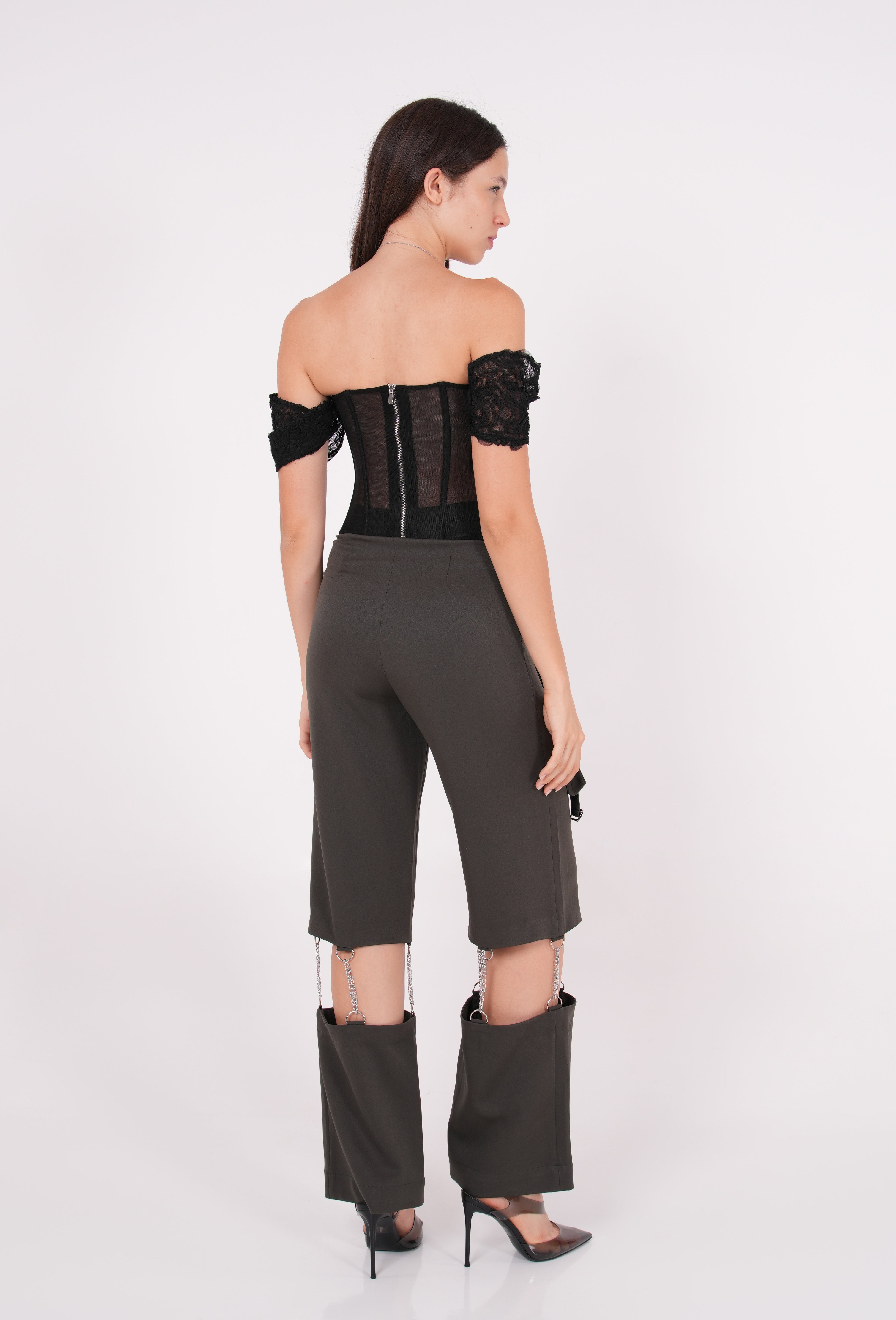 Off-Shoulder Black Mesh Corset - Sevgilim