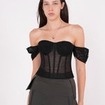 Off-Shoulder Black Mesh Corset - Sevgilim
