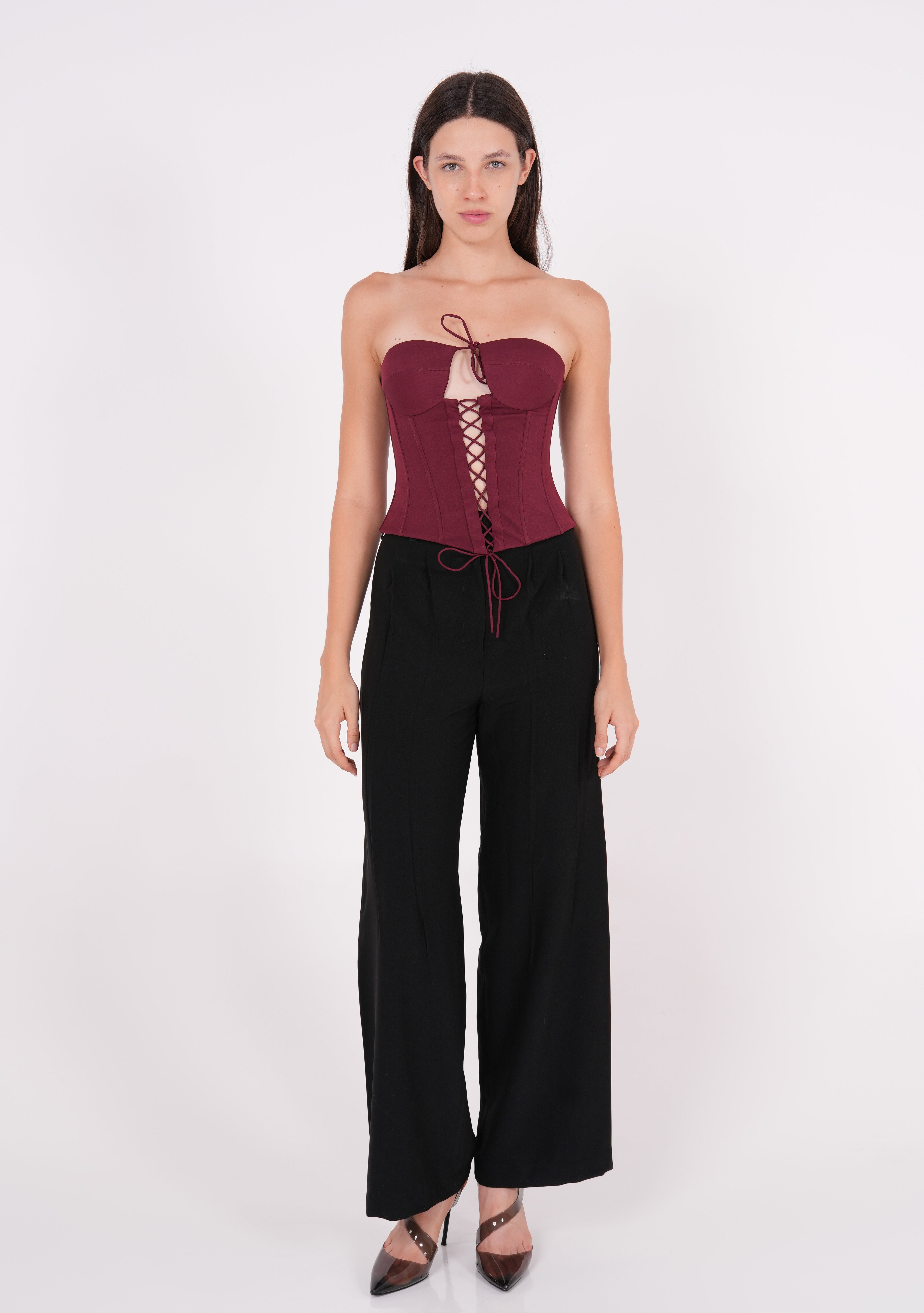 Maroon Front-Tied Corset - Sevgilim