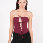 Maroon Front-Tied Corset - Sevgilim