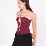 Maroon Front-Tied Corset - Sevgilim
